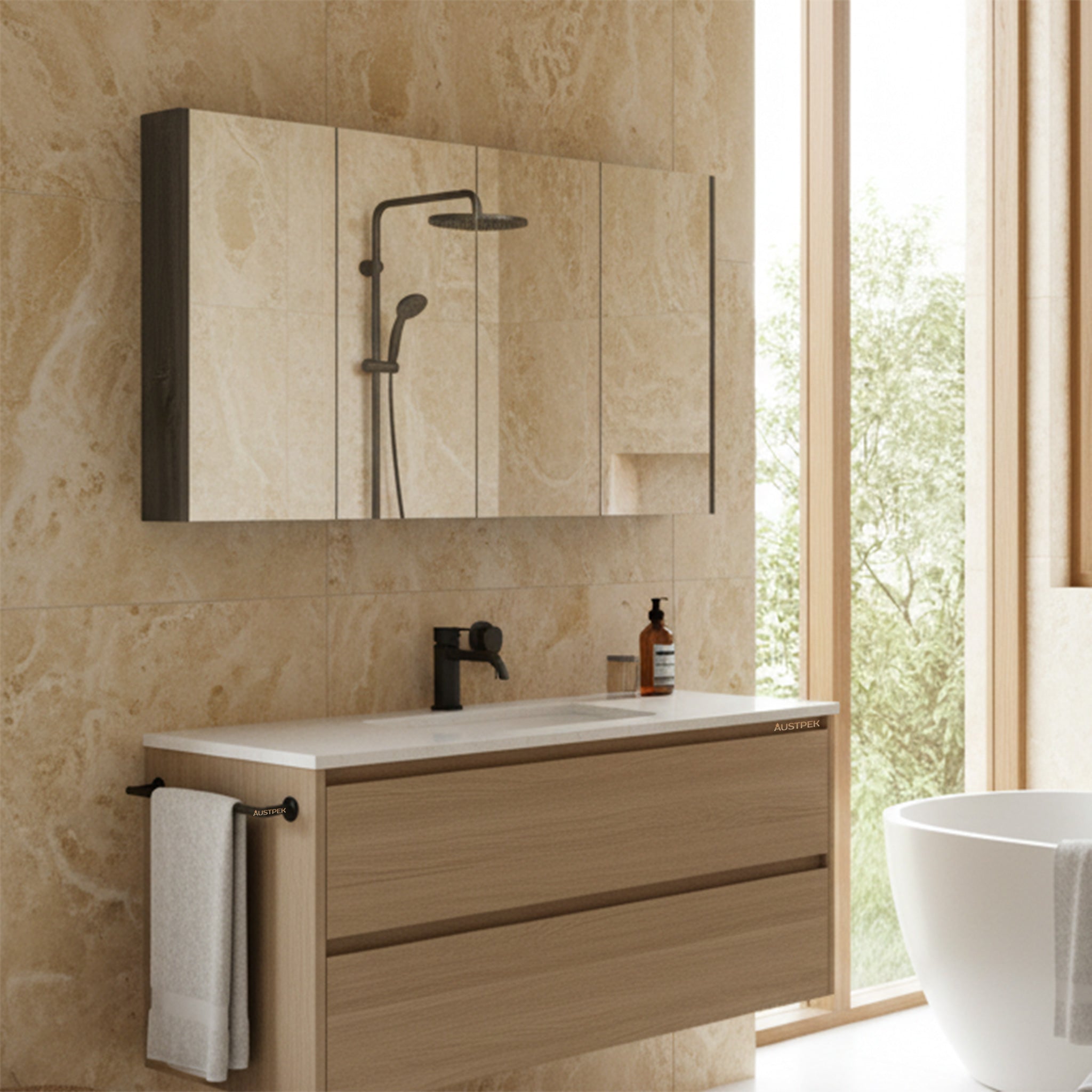 POSEIDON QUBIST DARK GREY MIRROR SHAVING CABINET 1500X720MM