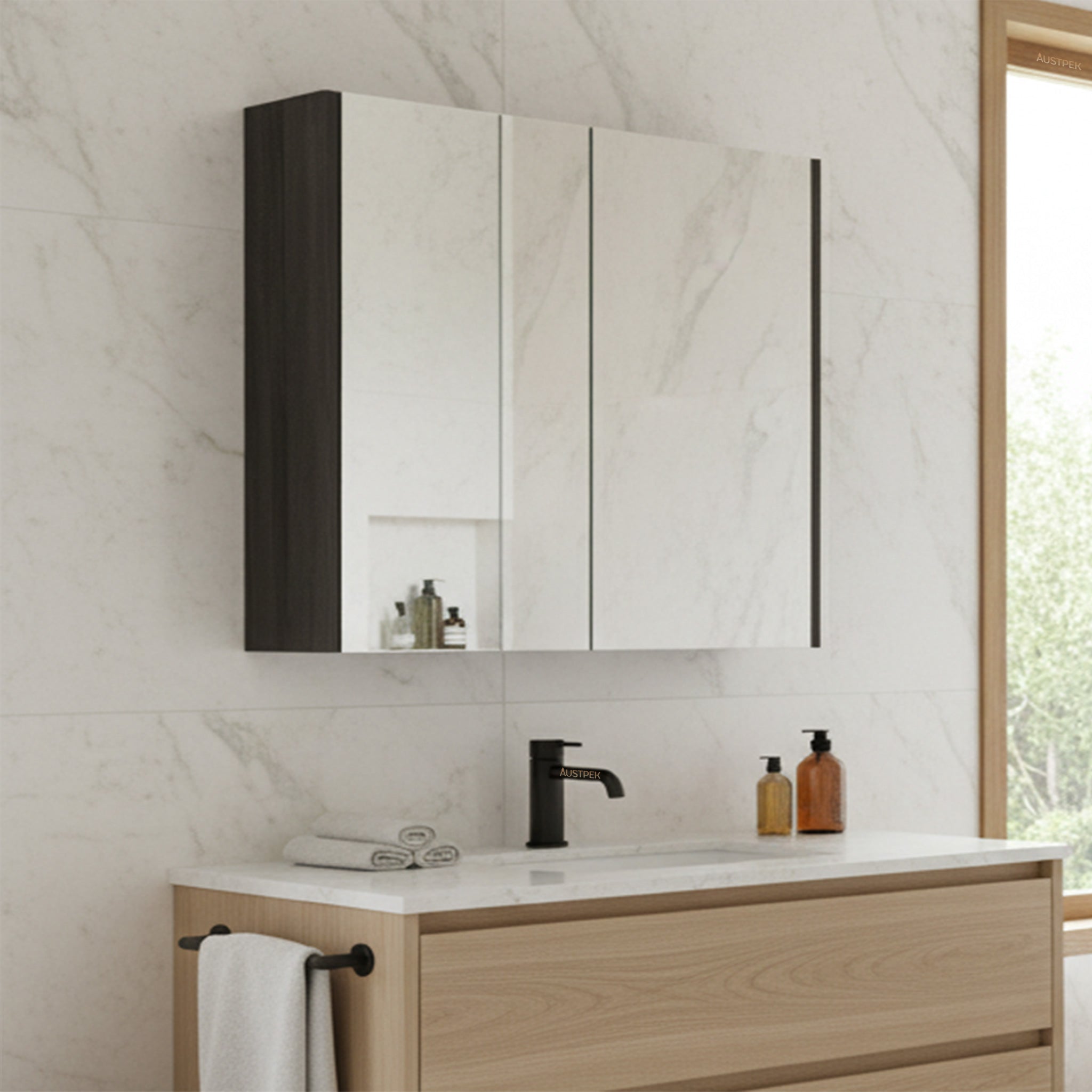 POSEIDON QUBIST DARK GREY MIRROR SHAVING CABINET 900X720MM