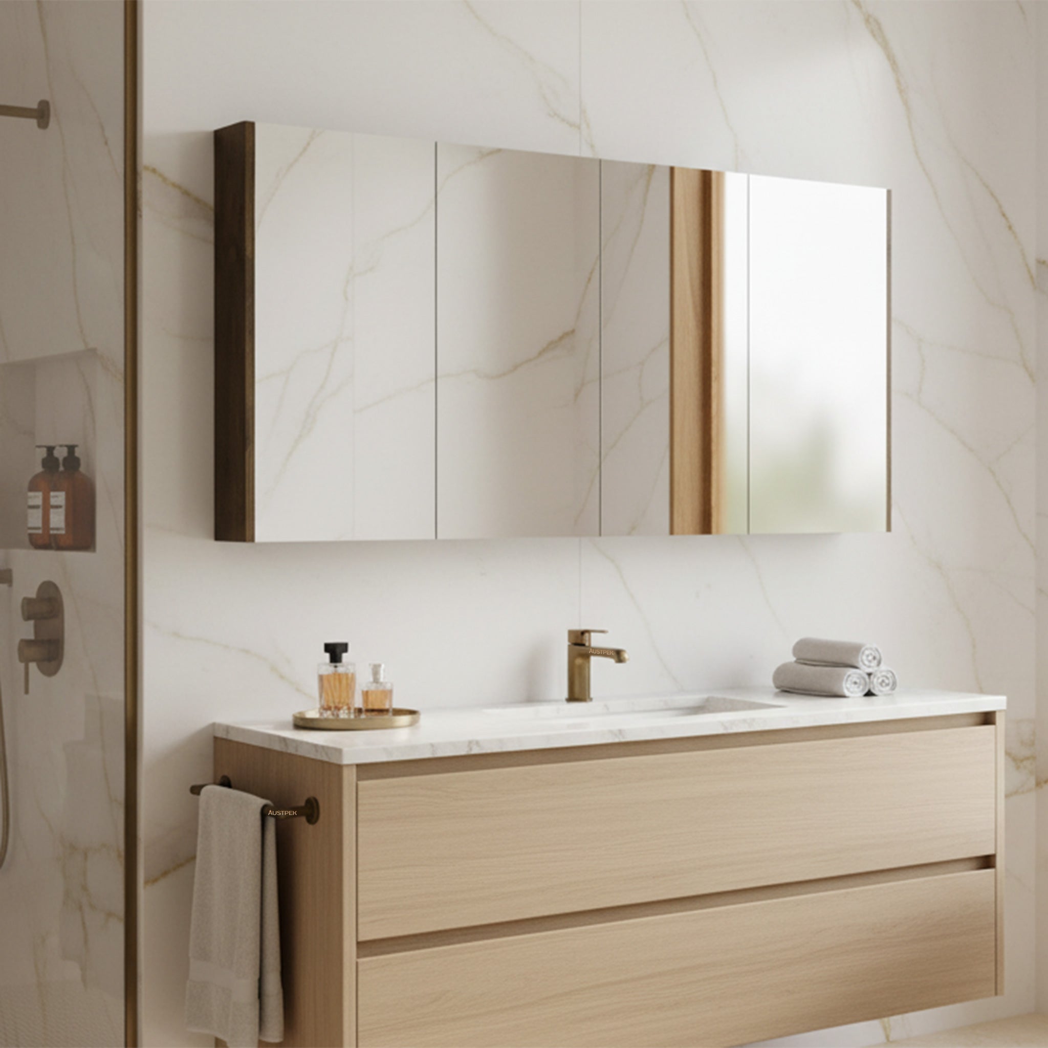 POSEIDON QUBIST DARK OAK MIRROR SHAVING CABINET 1500X720MM