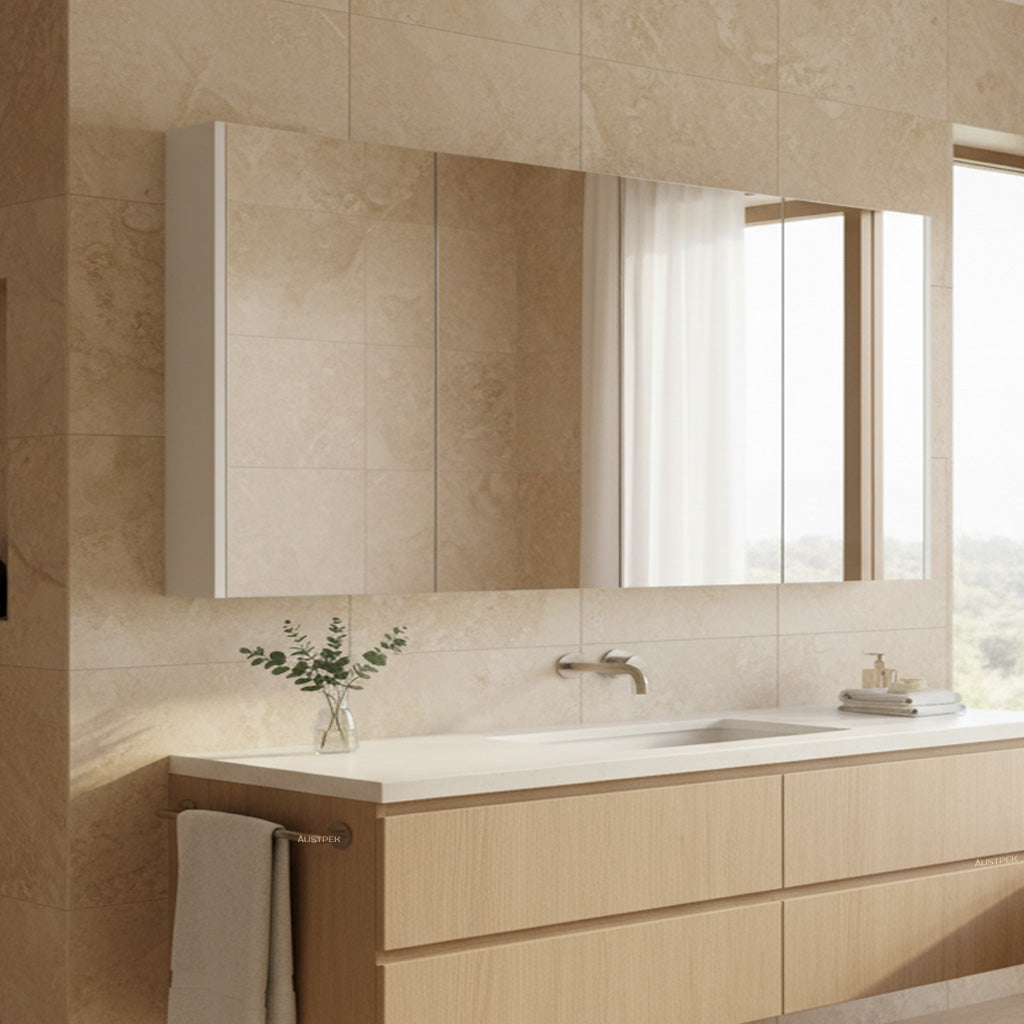 POSEIDON QUBIST MATTE WHITE MIRROR SHAVING CABINET 1500X720MM