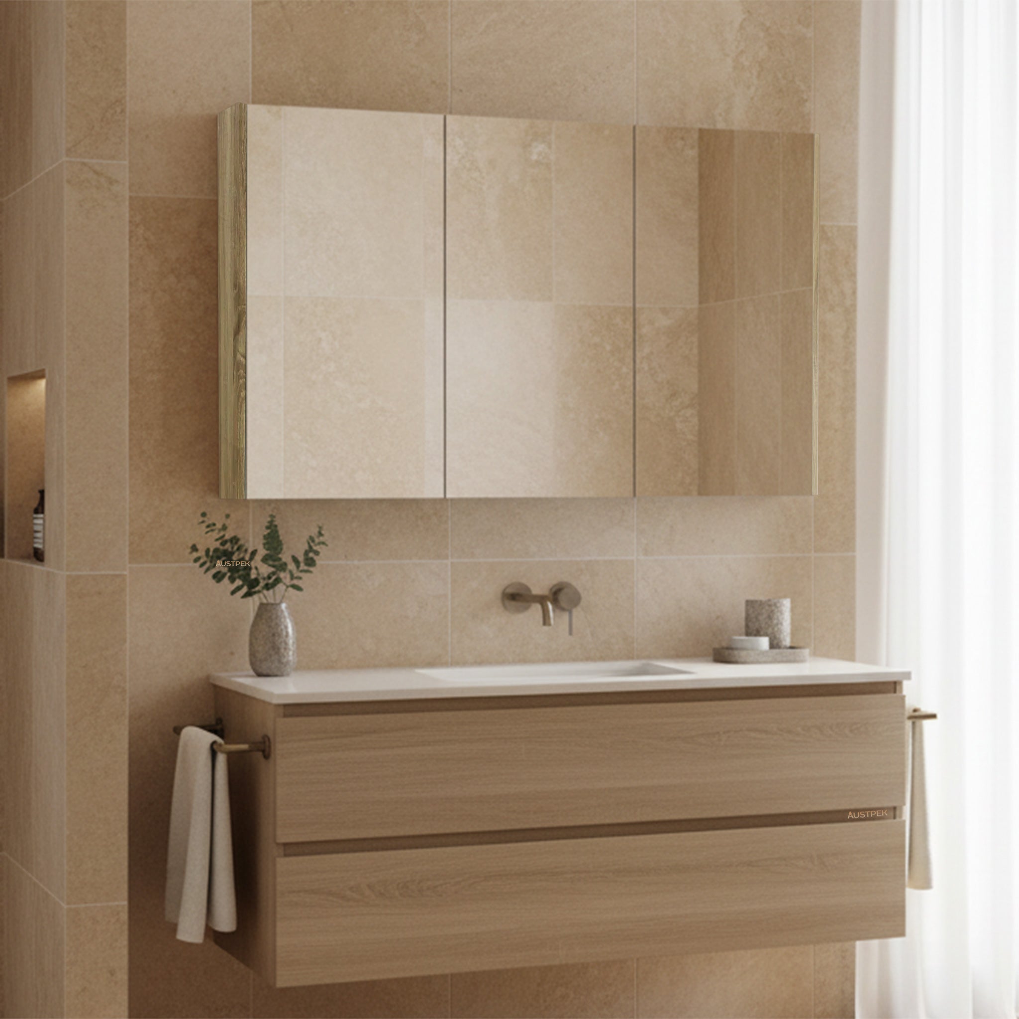 POSEIDON QUBIST WHITE OAK MIRROR SHAVING CABINET 1200X720MM