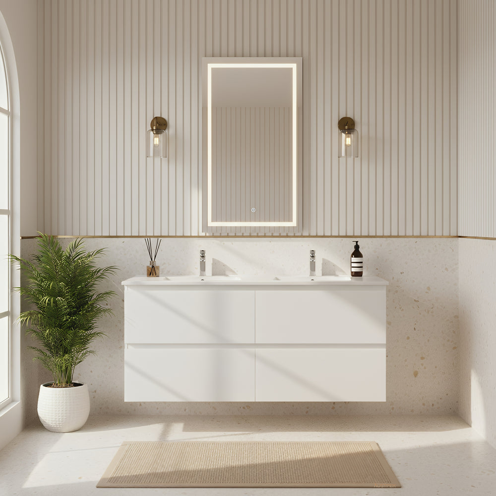 POSEIDON RIVA GLOSS WHITE 1500MM DOUBLE BOWL WALL HUNG VANITY