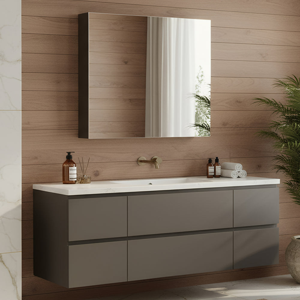 POSEIDON EVIE DARK BROWN MIRROR SHAVING CABINET 750X750MM
