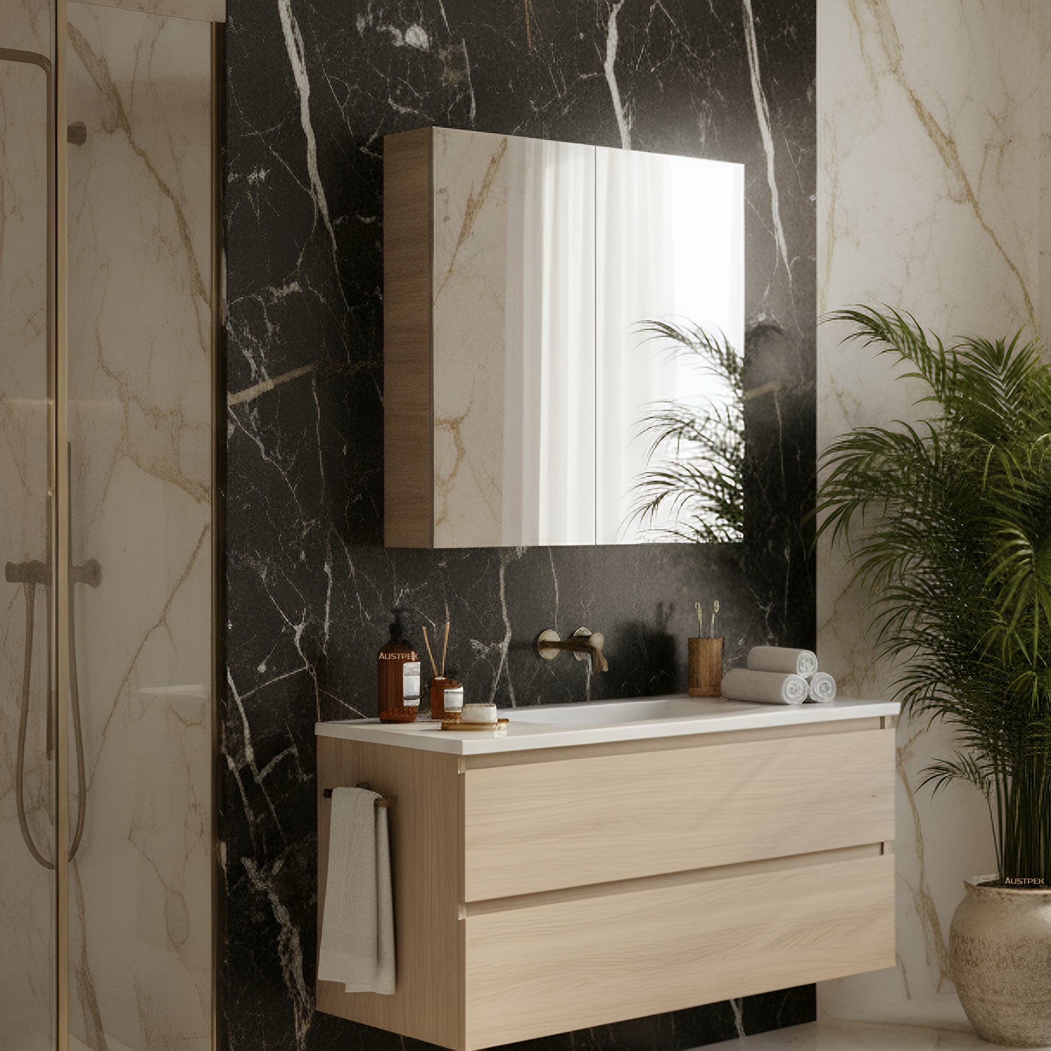 POSEIDON EVIE OAK MIRROR SHAVING CABINET 750X750MM