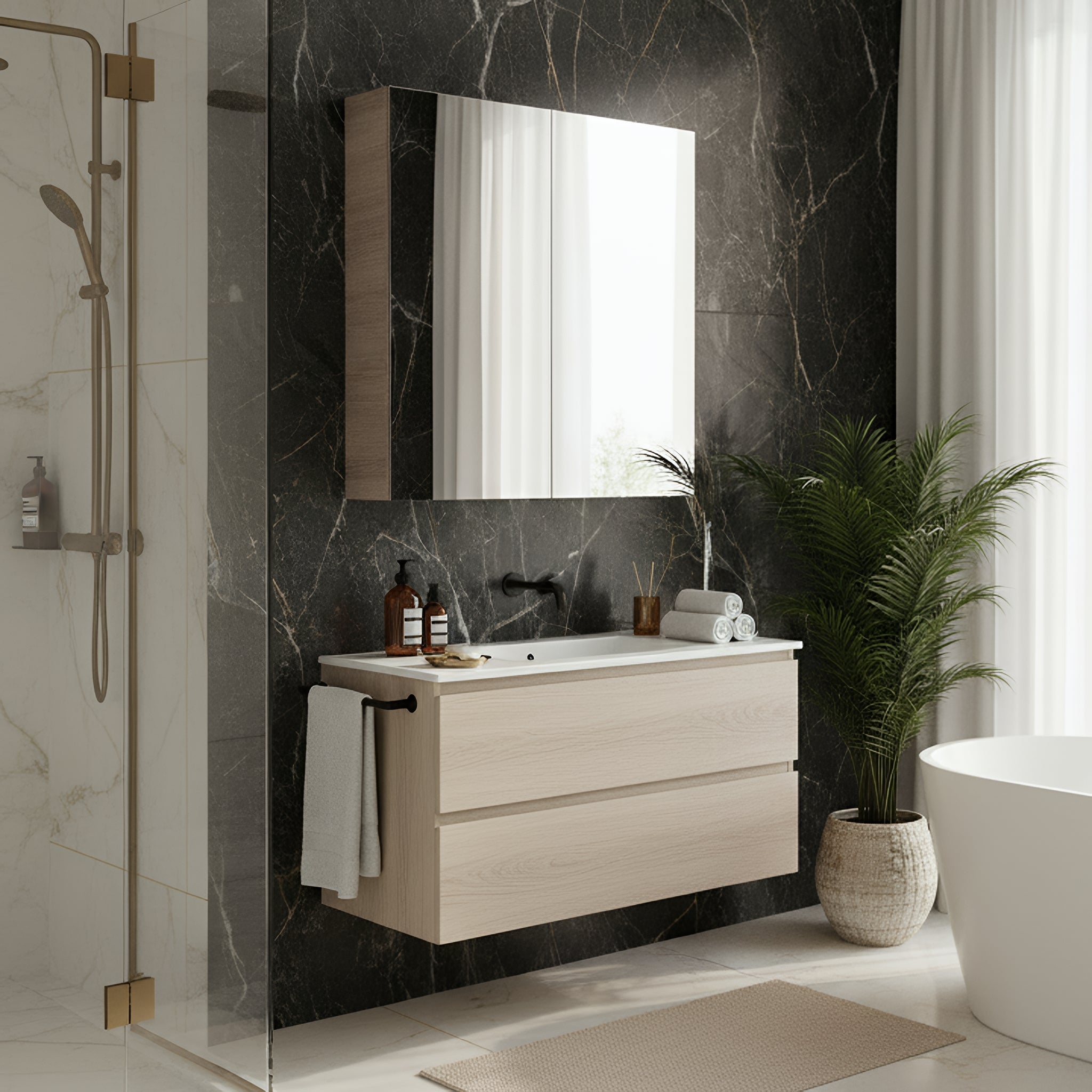 POSEIDON EVIE OAK MIRROR SHAVING CABINET 900X750MM