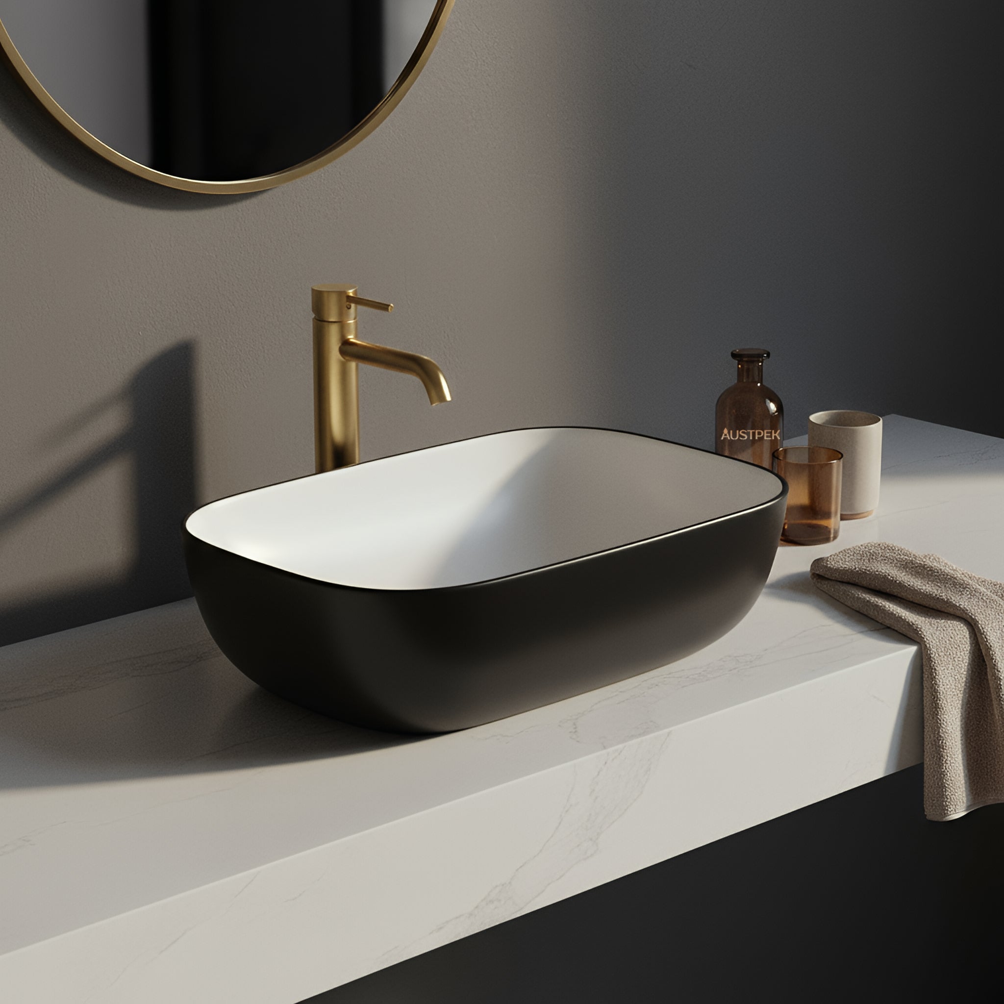 POSEIDON FINE CERAMIC BASIN GLOSS BLACK AND WHITE 460MM