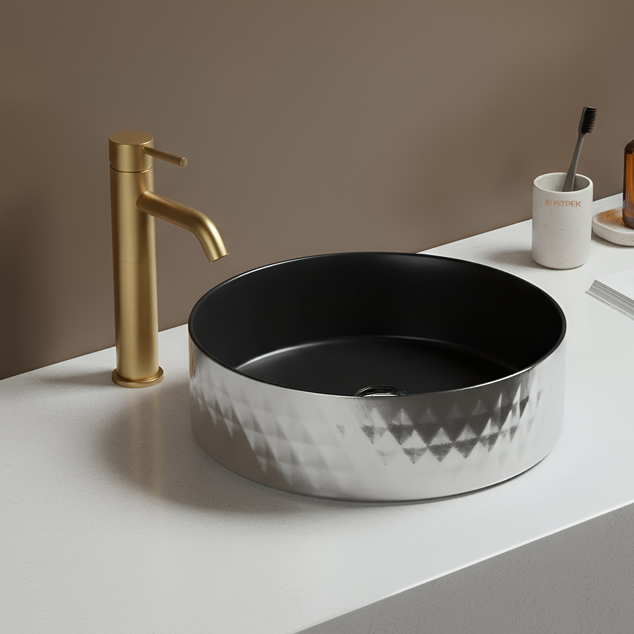 POSEIDON FINE CERAMIC BASIN MATTE BLACK & WHITE 360MM
