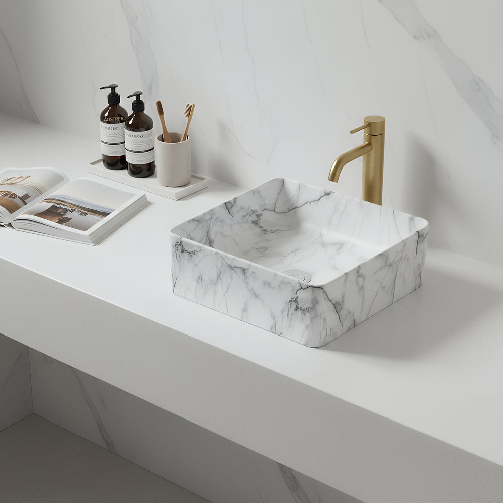 POSEIDON FINE CERAMIC BASIN MATTE WHITE CARRARA 360MM