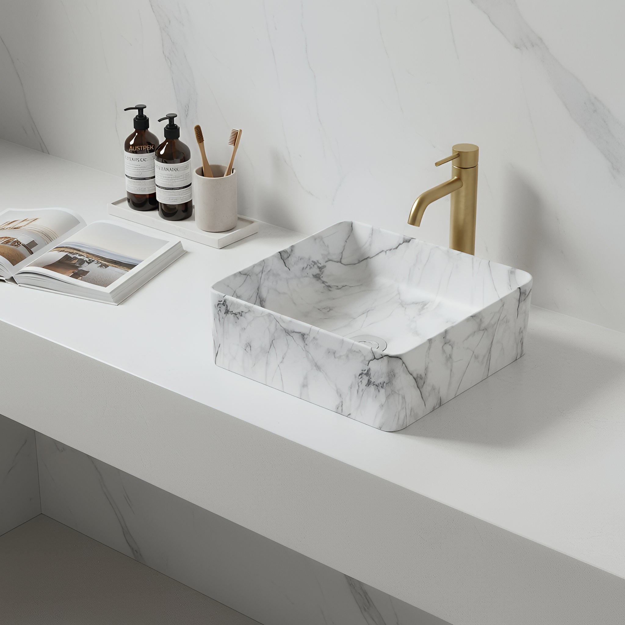 POSEIDON FINE CERAMIC BASIN MATTE WHITE CARRARA 360MM