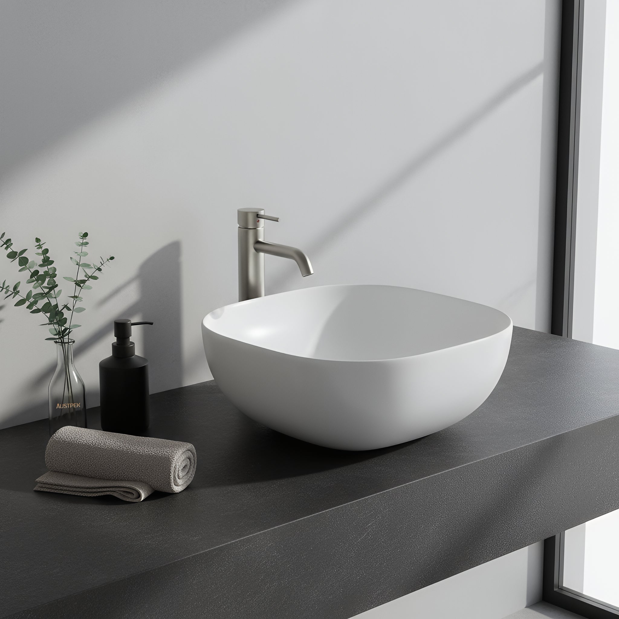 POSEIDON FINE CERAMIC BASIN ULTRA SLIM GLOSS WHITE 375MM