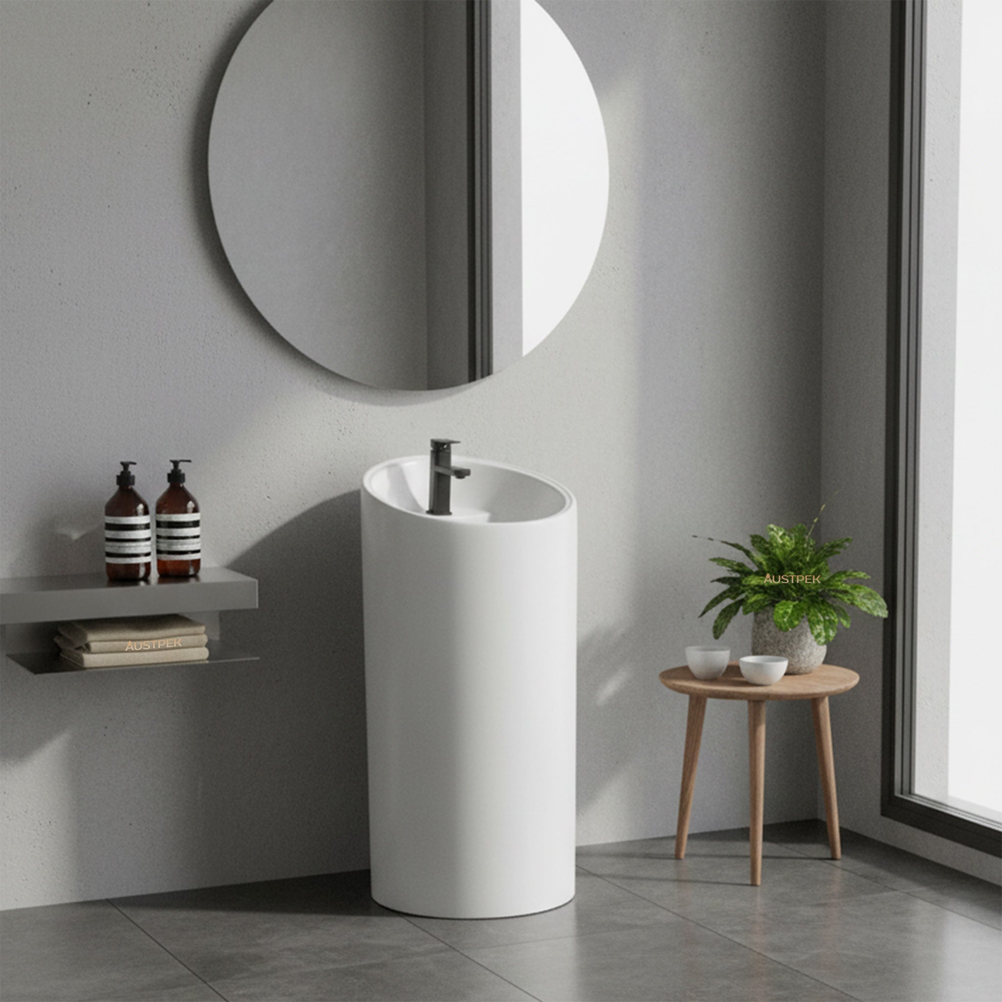 POSEIDON FREESTANDING ROUND CERAMIC BASIN GLOSS WHITE 960MM