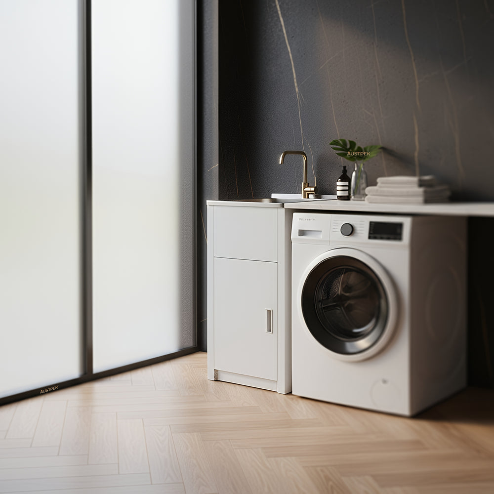 POSEIDON LAUNDRY CABINET AND STAINLESS STEEL TUB 390MM WHITE