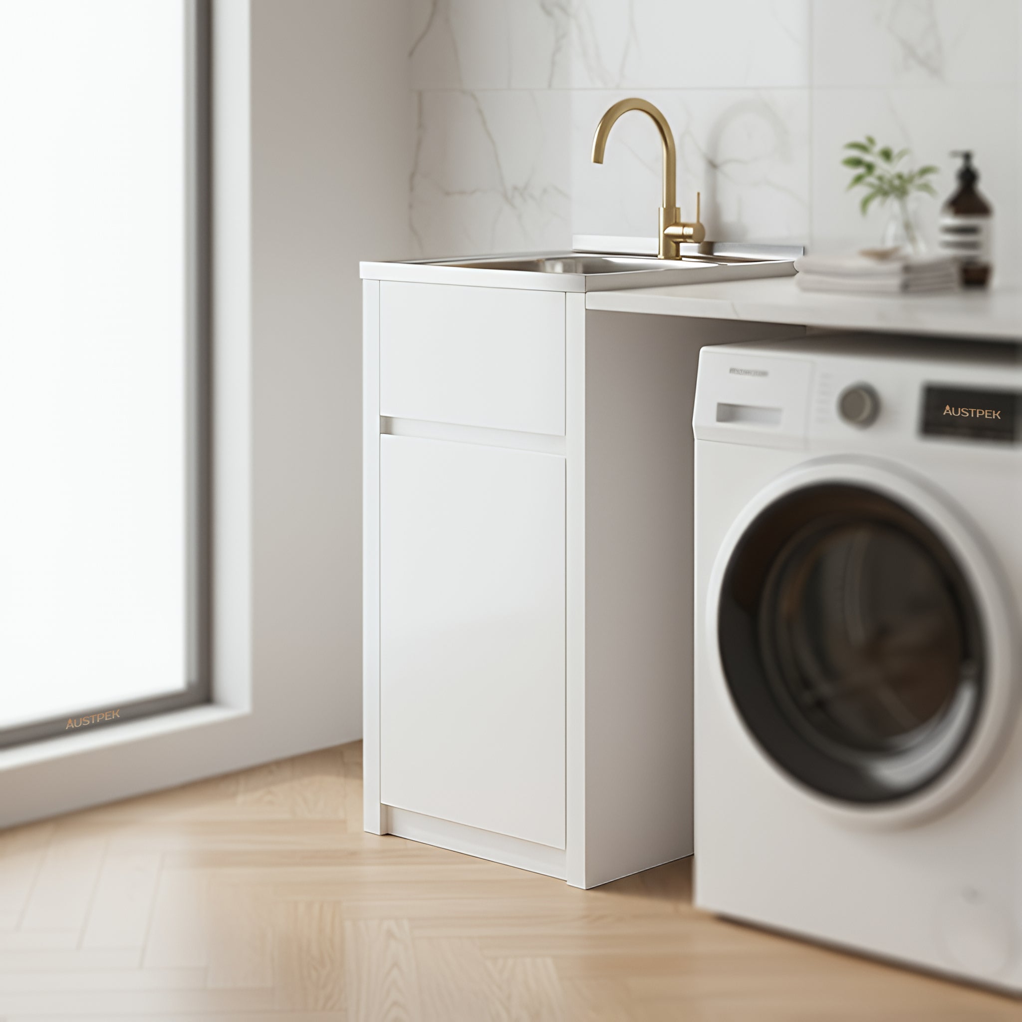 POSEIDON LAUNDRY CABINET AND TUB 454MM WHITE