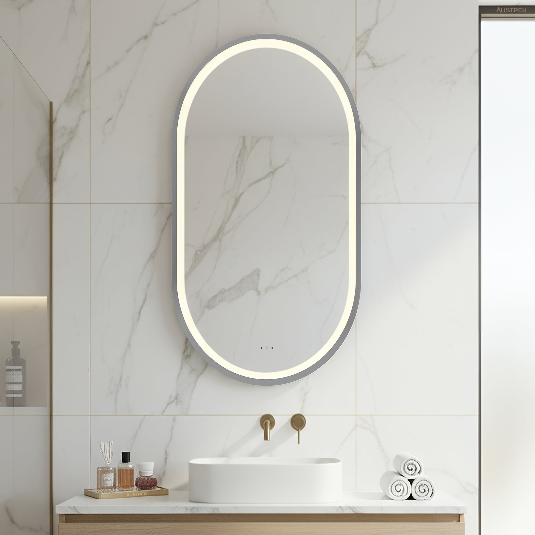 POSEIDON OLIVIA OVAL IRON FRAMED FRONTLIT LED MIRROR GUN METAL 600X1000MM