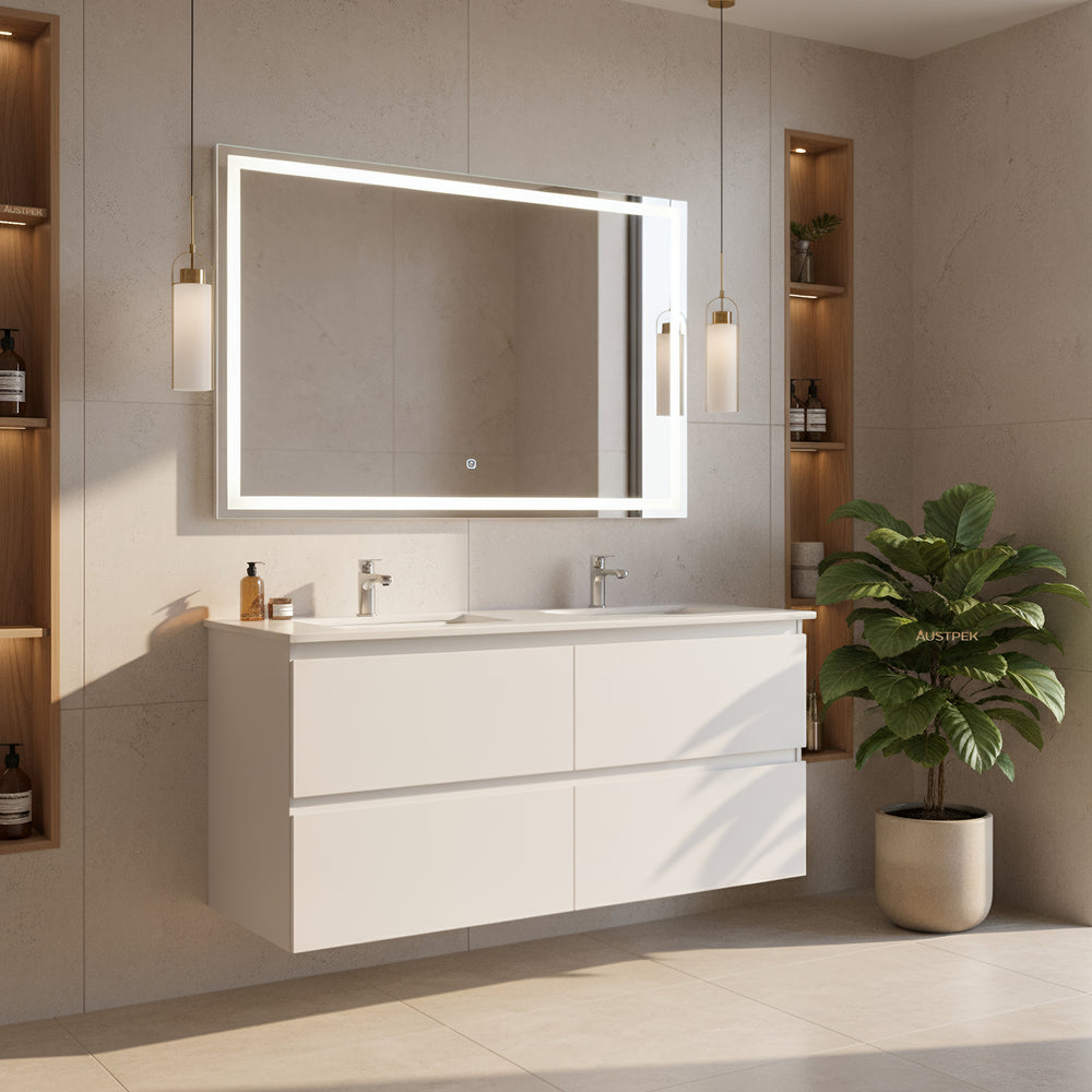 POSEIDON PW GLOSS WHITE 1200MM DOUBLE BOWL WALL HUNG VANITY