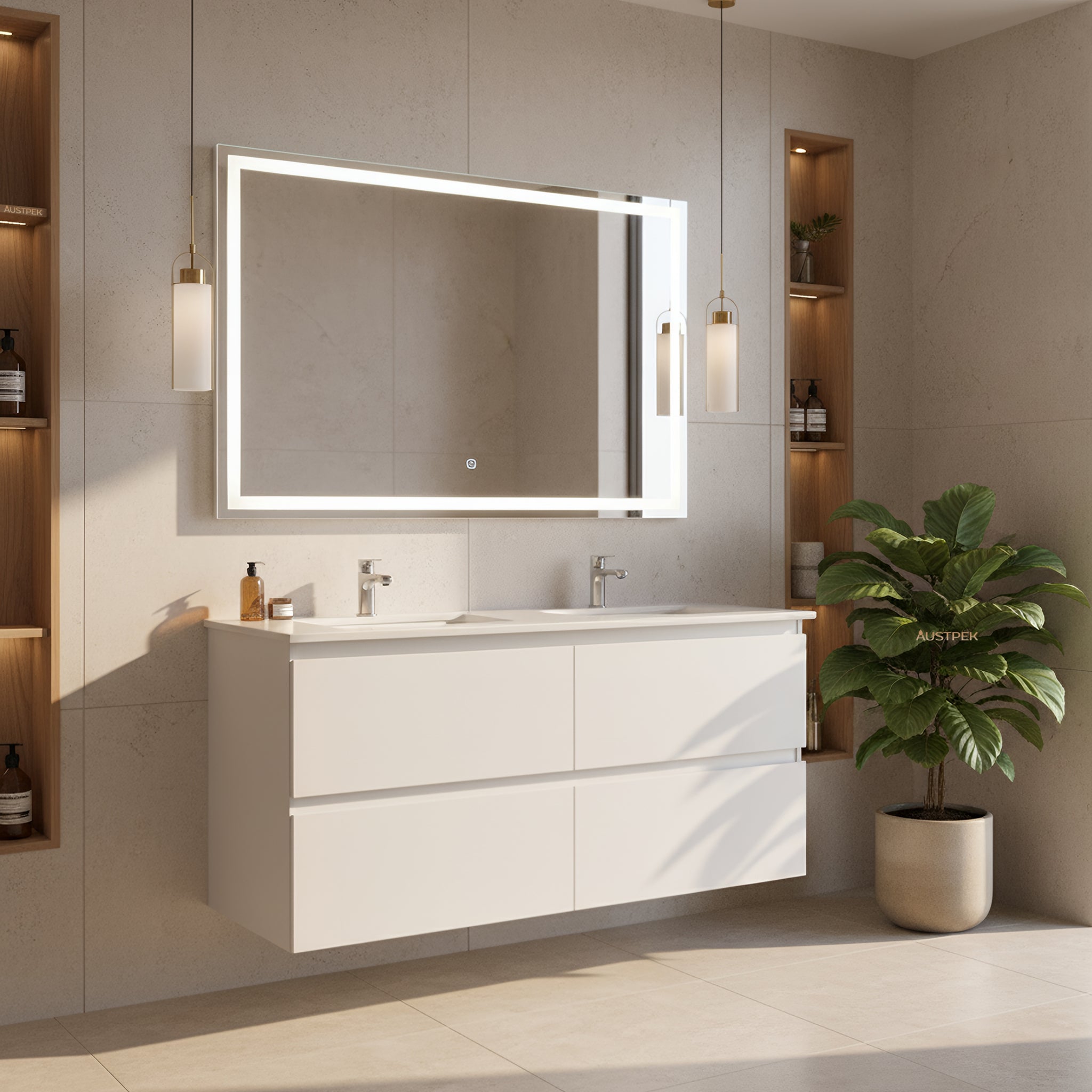 POSEIDON PW GLOSS WHITE 1200MM DOUBLE BOWL WALL HUNG VANITY