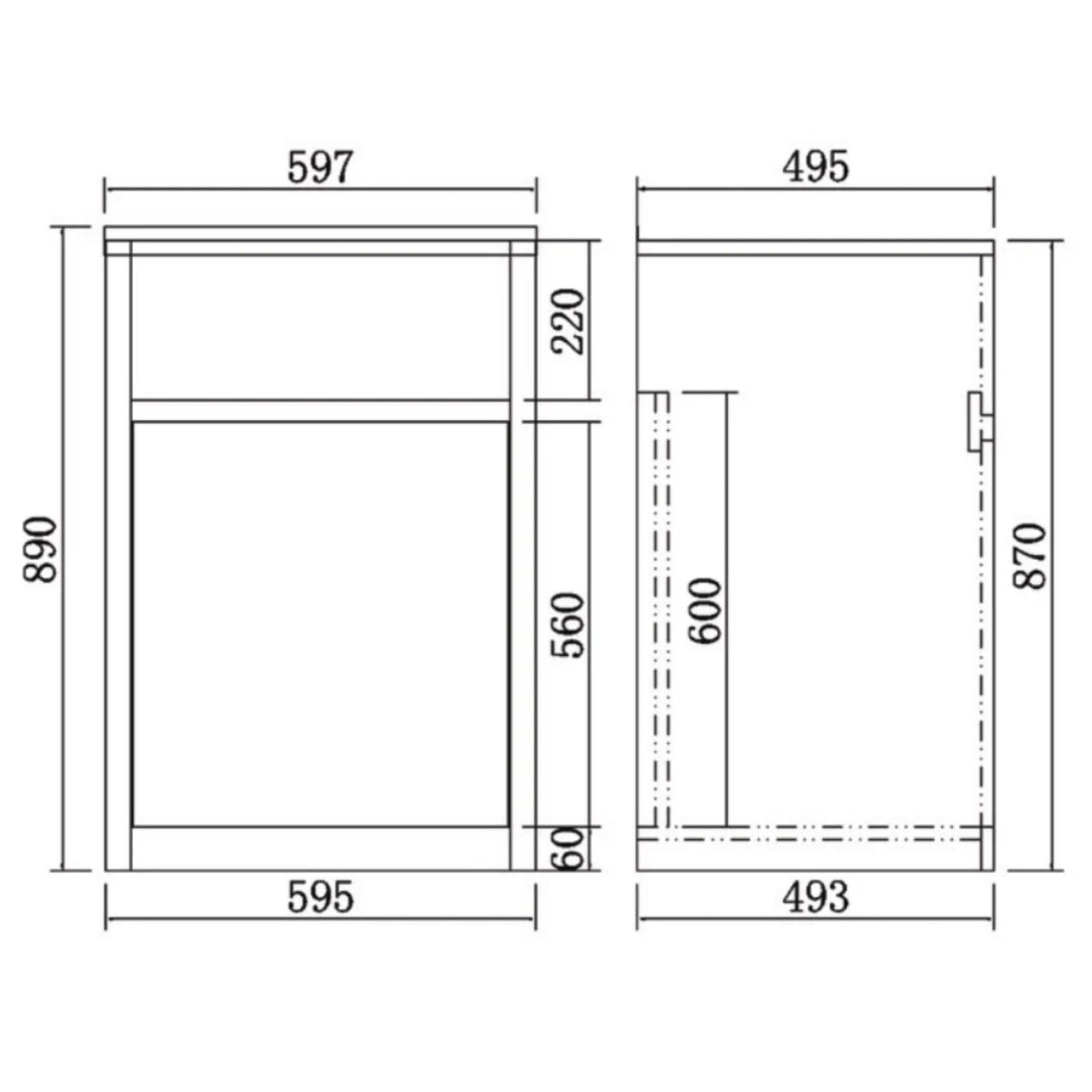 POSEIDON LAUNDRY CABINET AND TUB 600MM WHITE (LEFT HINGE)