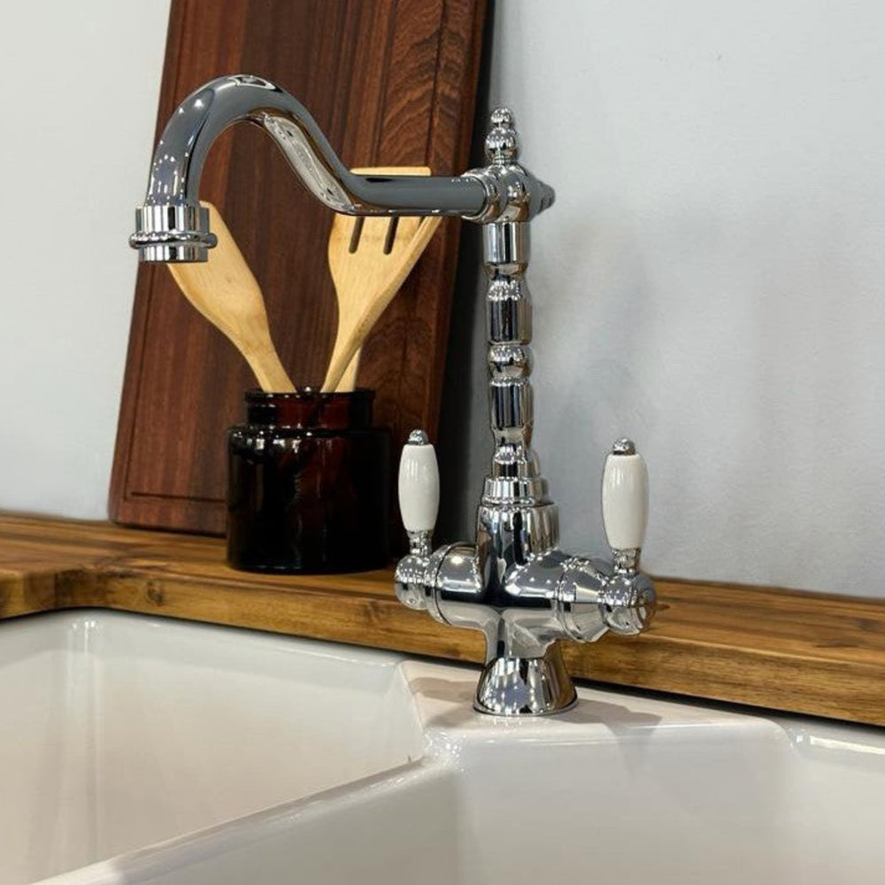 TURNER HASTINGS PROVIDENCE DOUBLE SINK MIXER 291MM CHROME (CERAMIC HANDLE)