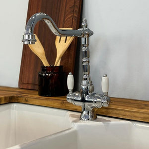 TURNER HASTINGS PROVIDENCE DOUBLE SINK MIXER 291MM CHROME (CERAMIC HANDLE)
