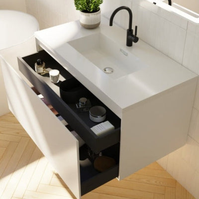 BELBAGNO PRADO GLOSS WHITE 900MM SINGLE BOWL WALL HUNG VANITY AND BASIN