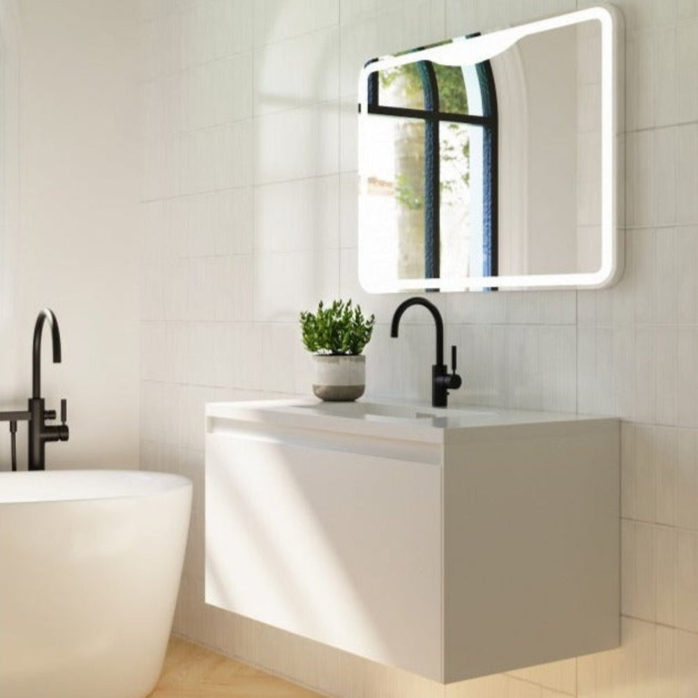 BELBAGNO PRADO GLOSS WHITE 900MM SINGLE BOWL WALL HUNG VANITY AND BASIN