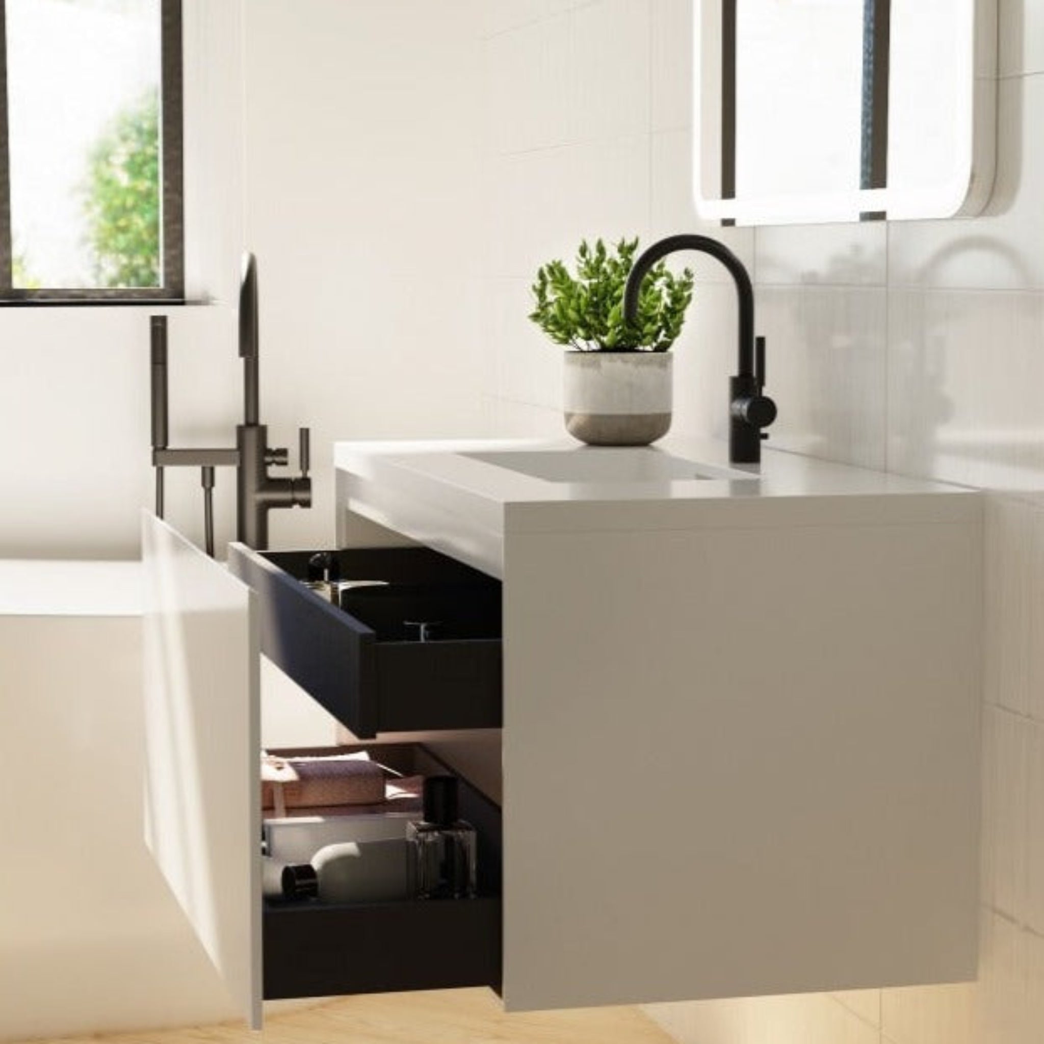 BELBAGNO PRADO GLOSS WHITE 900MM SINGLE BOWL WALL HUNG VANITY AND BASIN
