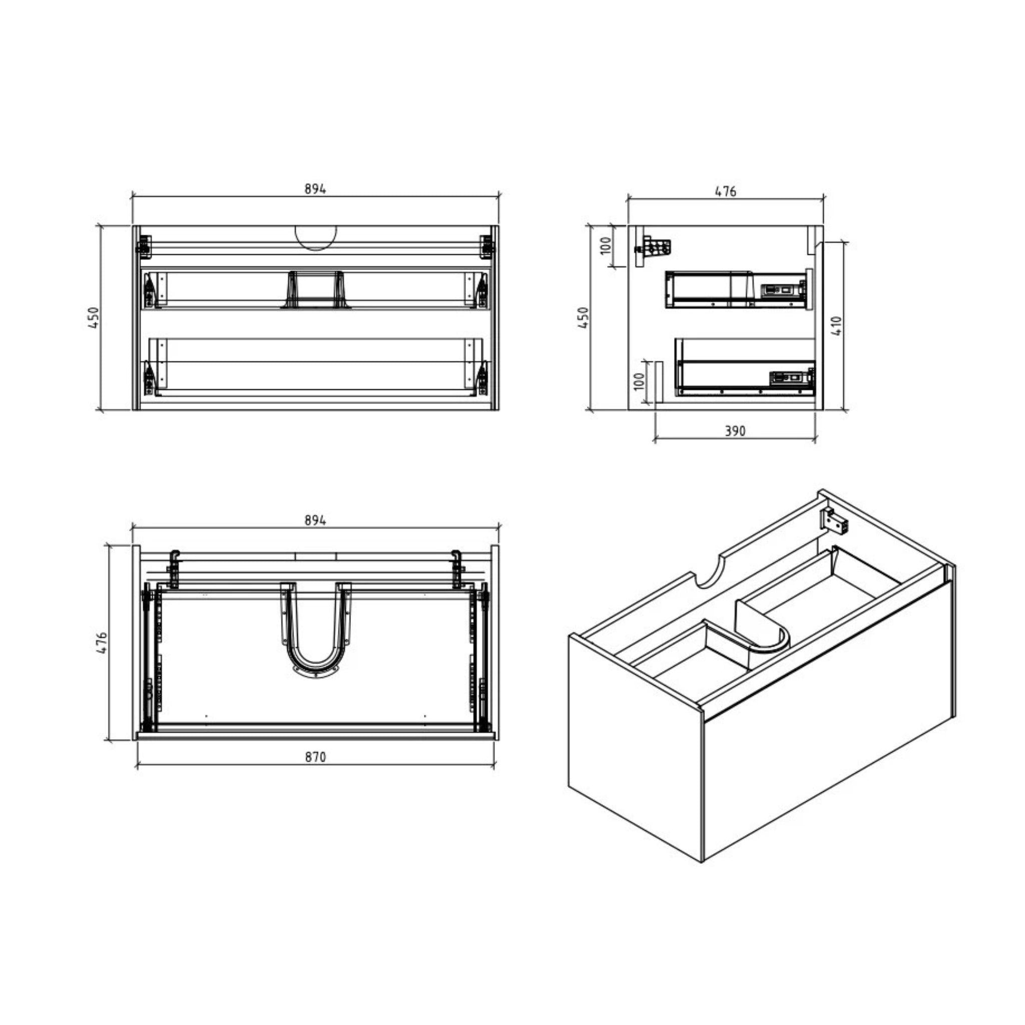 BELBAGNO PRADO GLOSS WHITE 900MM SINGLE BOWL WALL HUNG VANITY AND BASIN