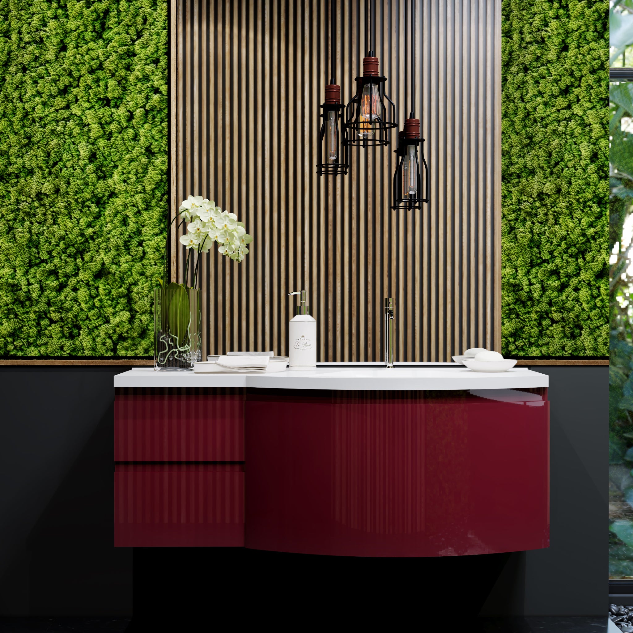 BELBAGNO PROSPERO BURGUNDY 1200MM SINGLE BOWL WALL HUNG VANITY AND BASIN