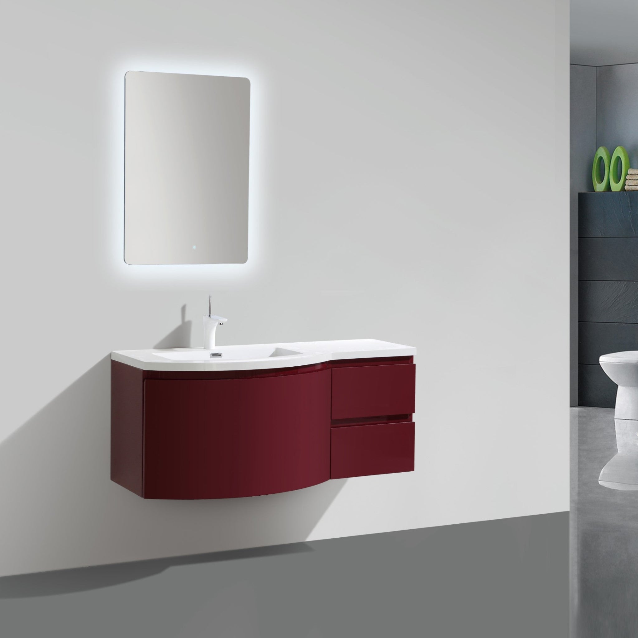 BELBAGNO PROSPERO BURGUNDY 1200MM SINGLE BOWL WALL HUNG VANITY AND BASIN