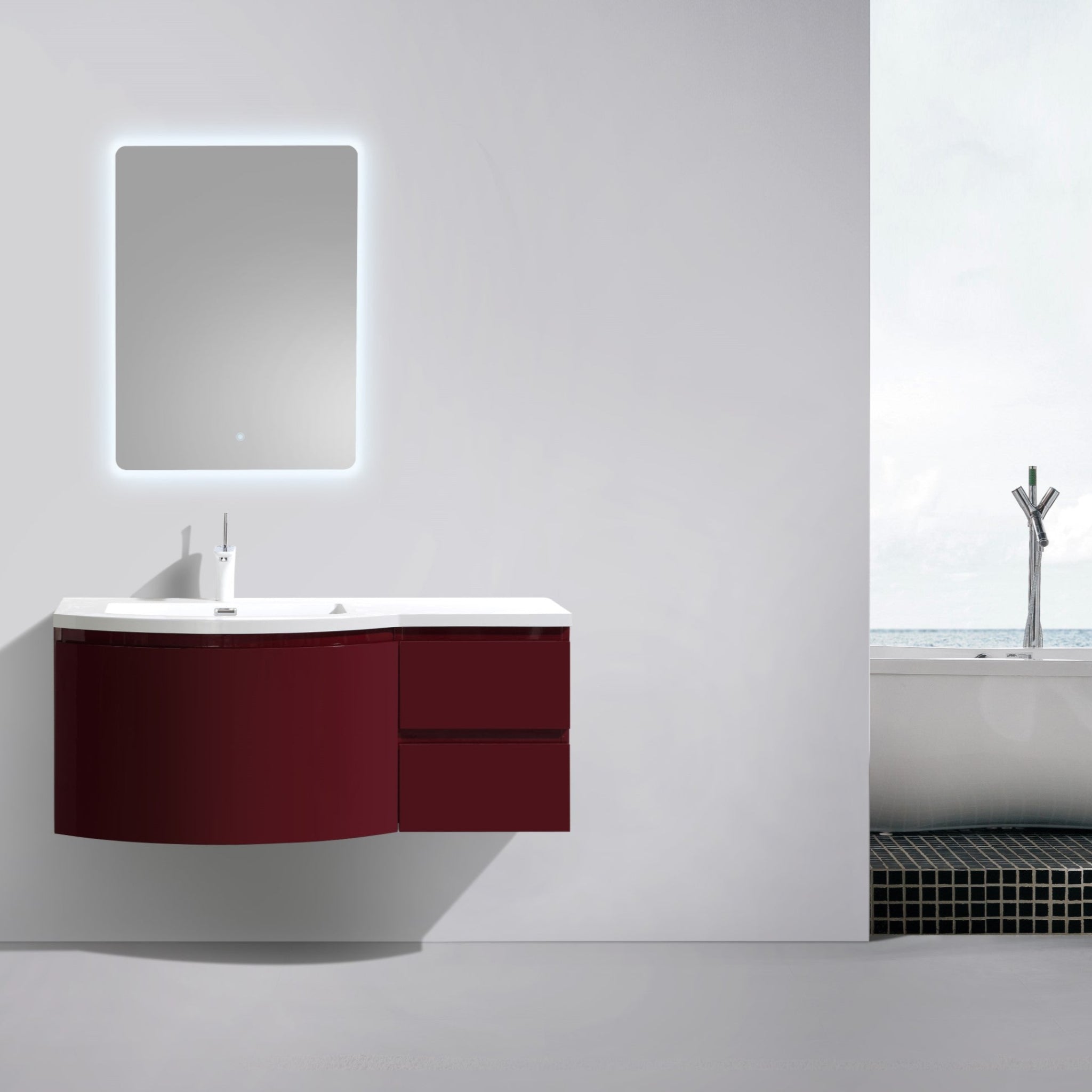 BELBAGNO PROSPERO BURGUNDY 1200MM SINGLE BOWL WALL HUNG VANITY AND BASIN