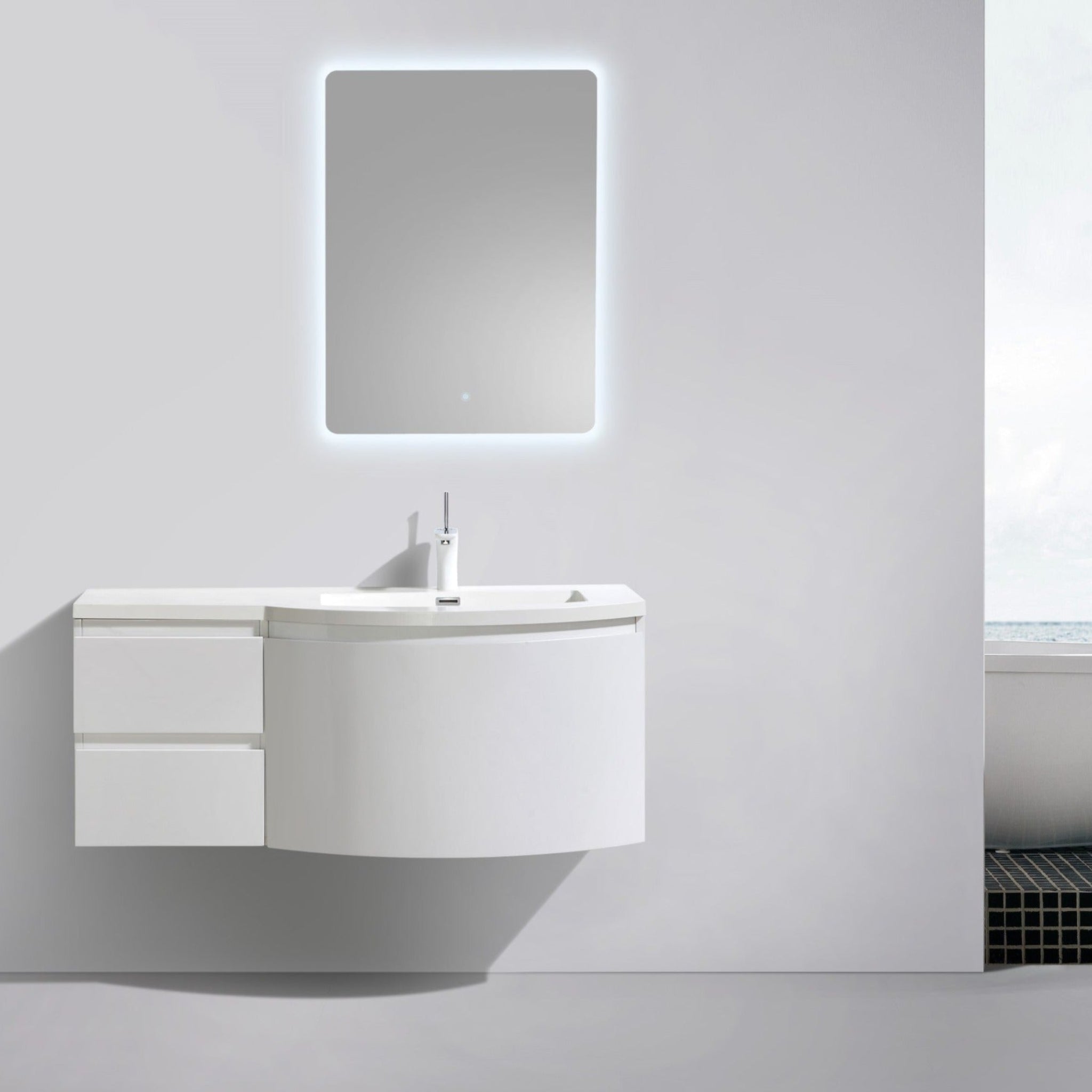 BELBAGNO PROSPERO GLOSS WHITE 1200MM SINGLE BOWL WALL HUNG VANITY AND BASIN