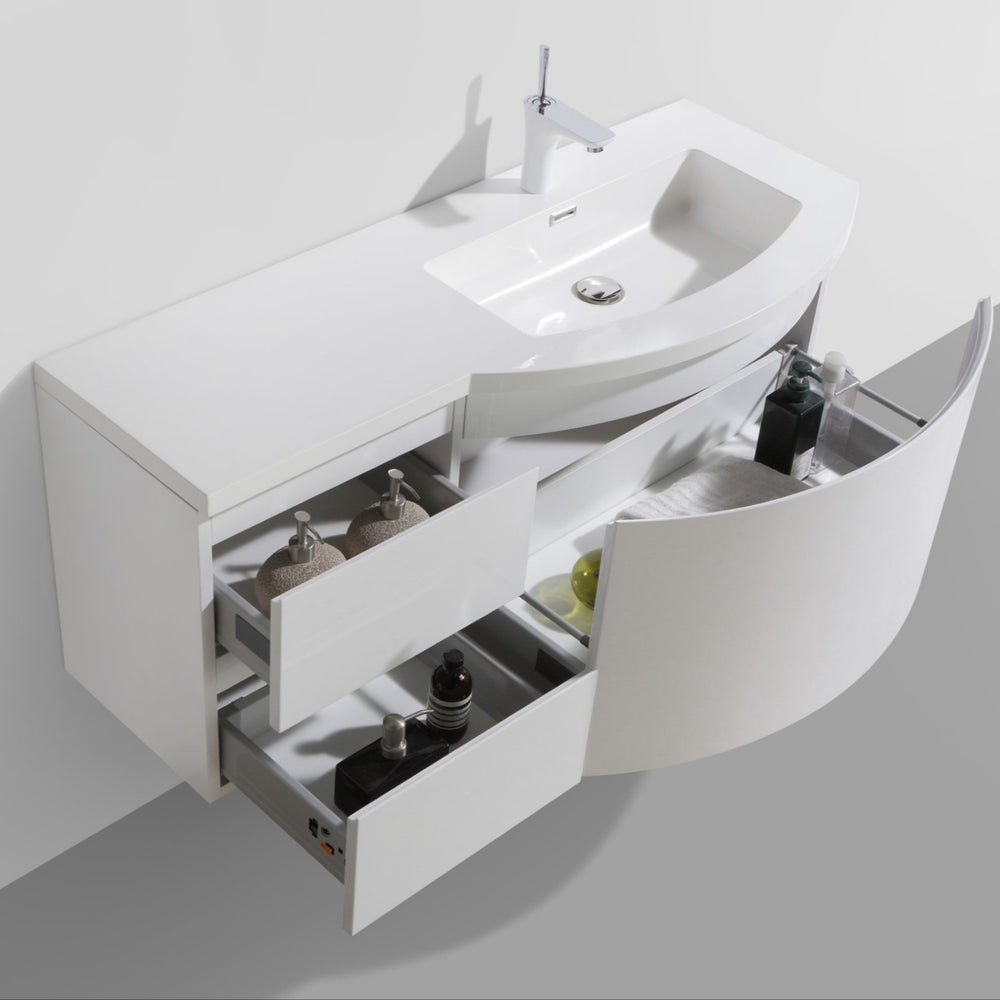 BELBAGNO PROSPERO GLOSS WHITE 1200MM SINGLE BOWL WALL HUNG VANITY AND BASIN