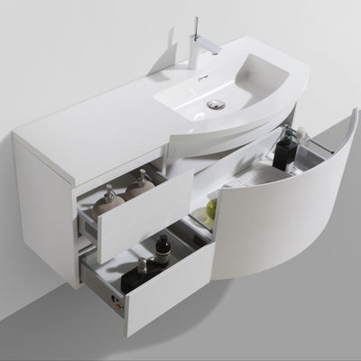 BELBAGNO PROSPERO GLOSS WHITE 1200MM SINGLE BOWL WALL HUNG VANITY AND BASIN