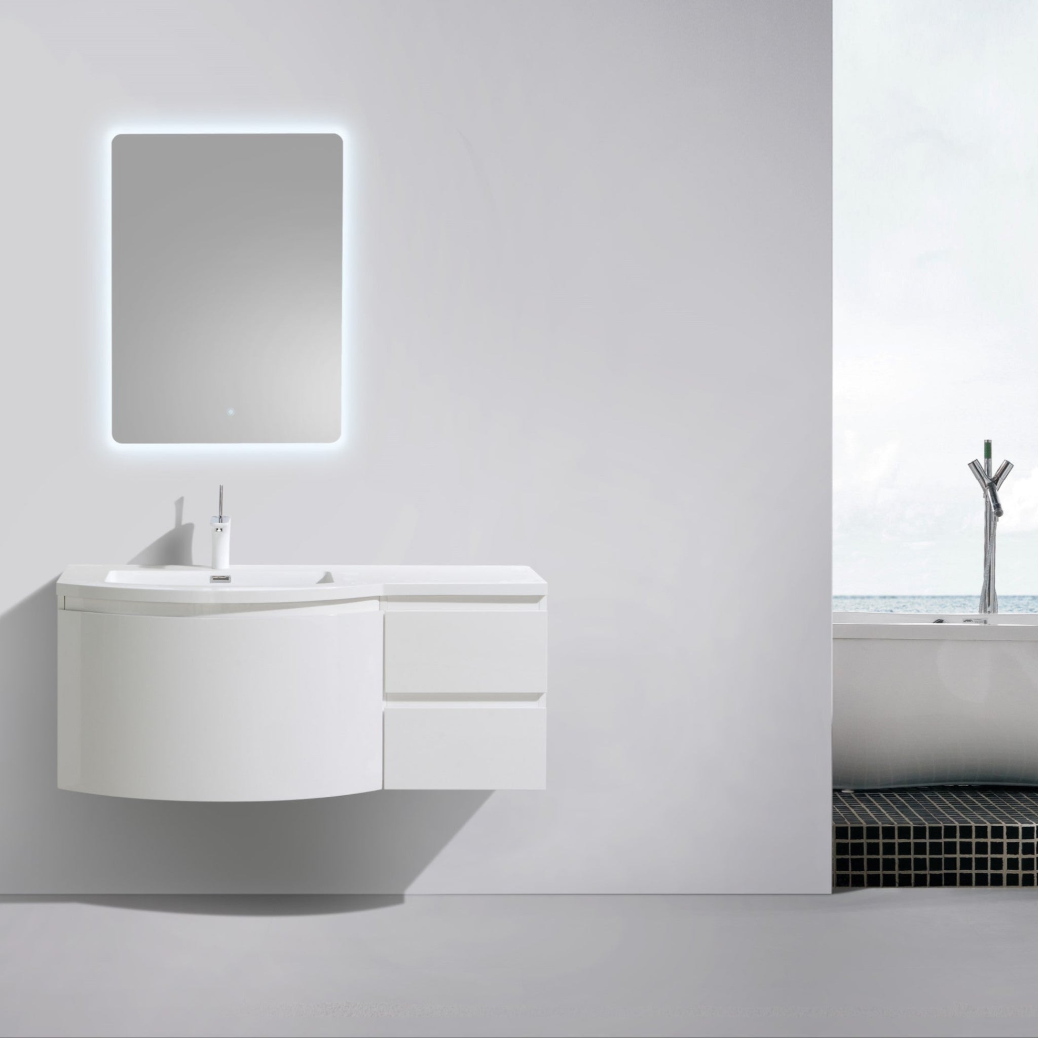 BELBAGNO PROSPERO GLOSS WHITE 1200MM SINGLE BOWL WALL HUNG VANITY AND BASIN