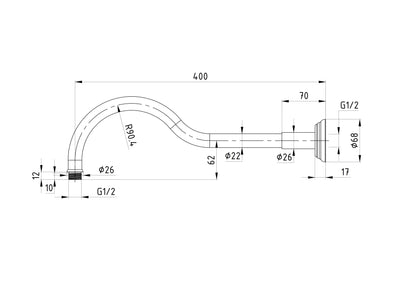 IKON CLASICO SHOWER ARM 400MM MATTE BLACK