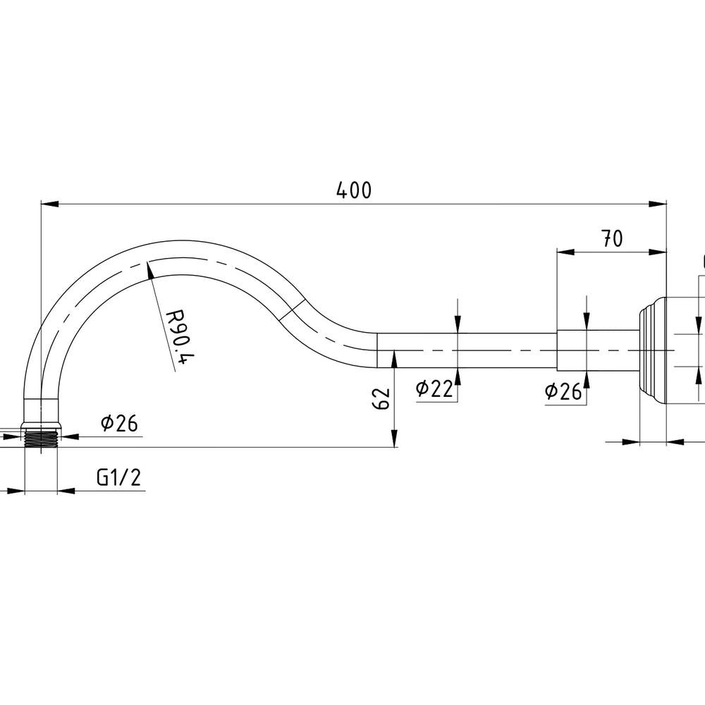 IKON CLASICO LEAD FREE SHOWER ARM 400MM CHROME