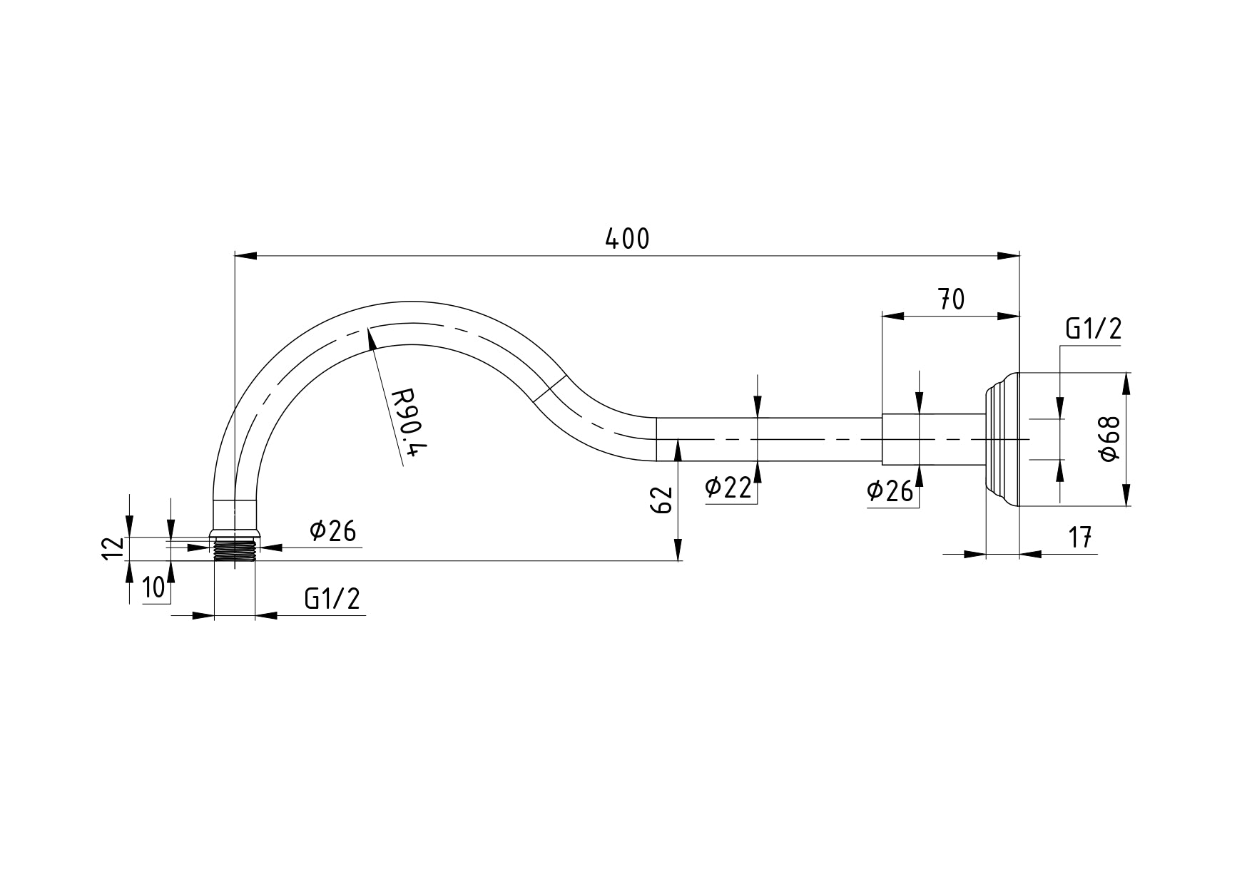 IKON CLASICO SHOWER ARM 400MM CHROME
