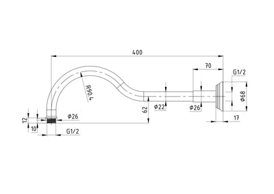 IKON CLASICO SHOWER ARM 400MM BRUSHED NICKEL