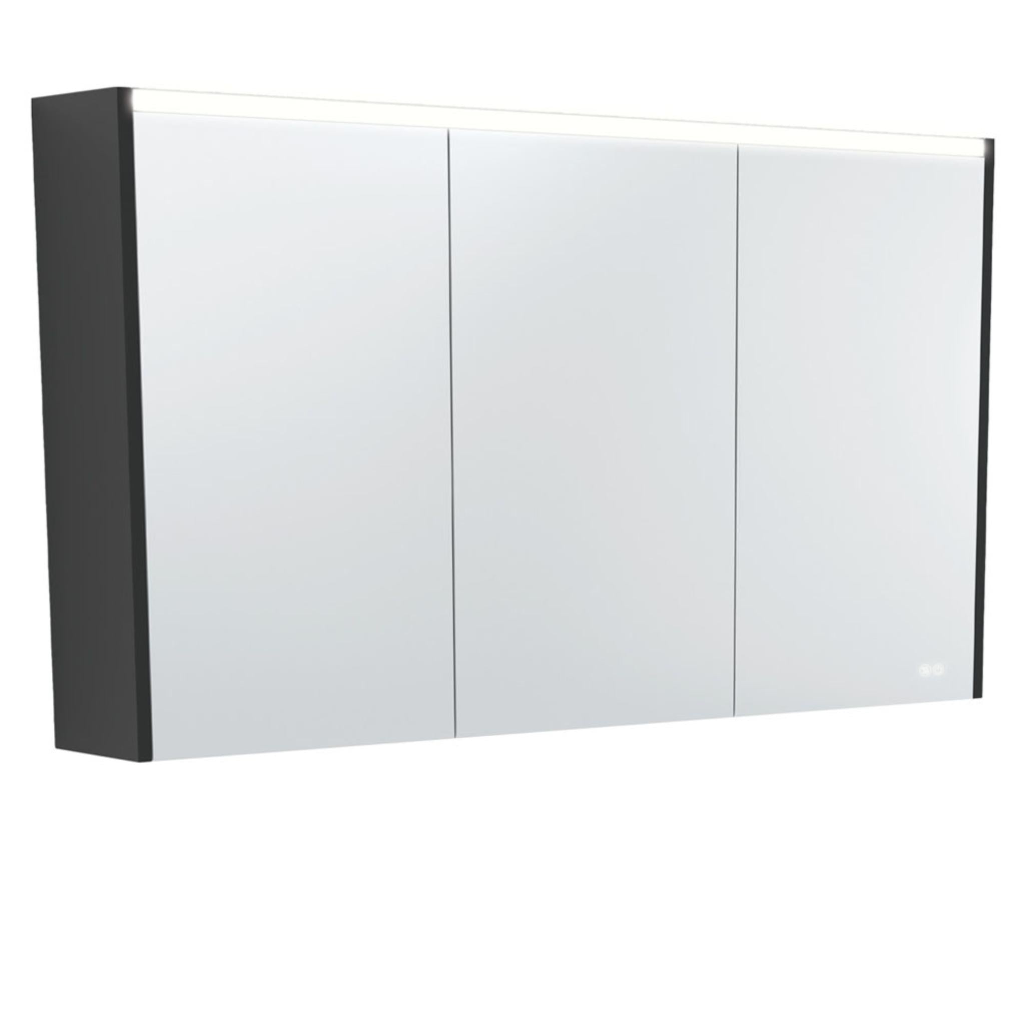 FIENZA SATIN BLACK LED MIRROR SHAVING CABINET WITH SIDE PANELS 1200X670MM