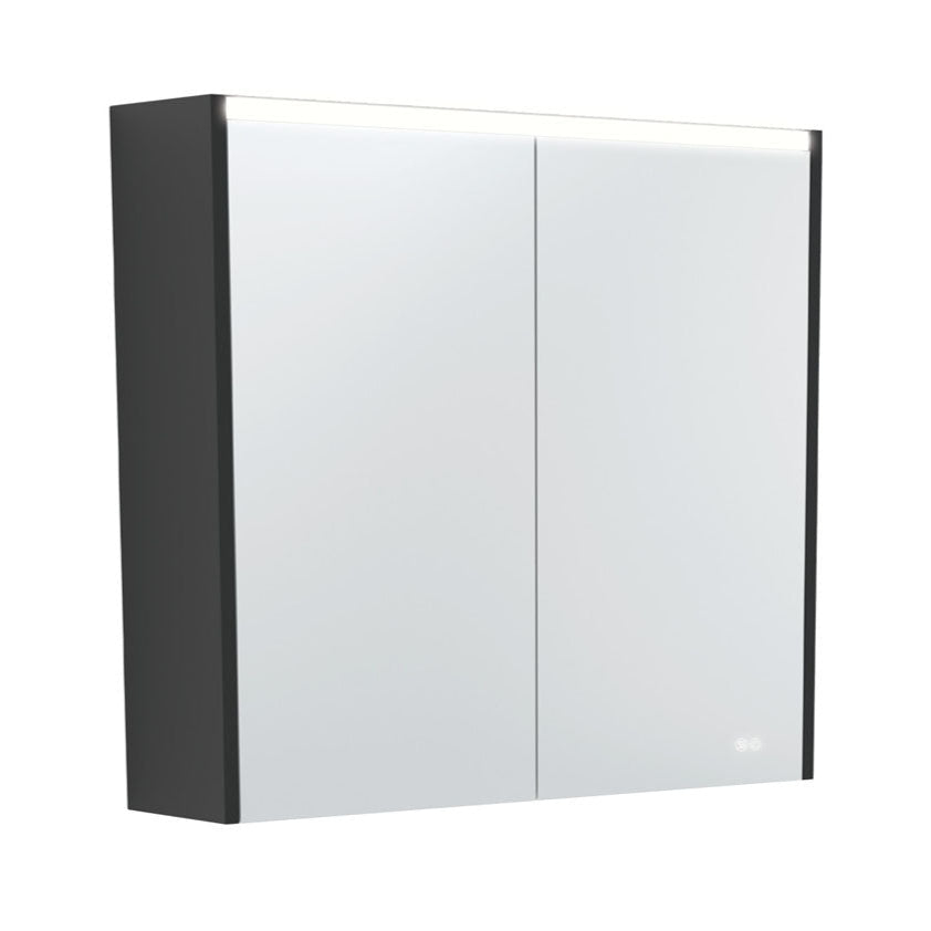 FIENZA SATIN BLACK LED MIRROR SHAVING CABINET WITH SIDE PANELS 750X670MM