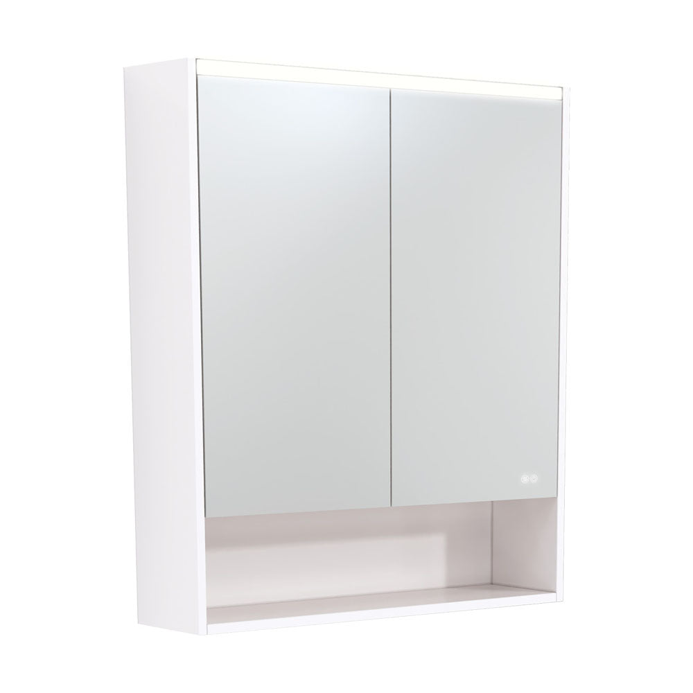 FIENZA GLOSS WHITE LED MIRROR SHAVING CABINET WITH DISPLAY SHELF 750X850MM