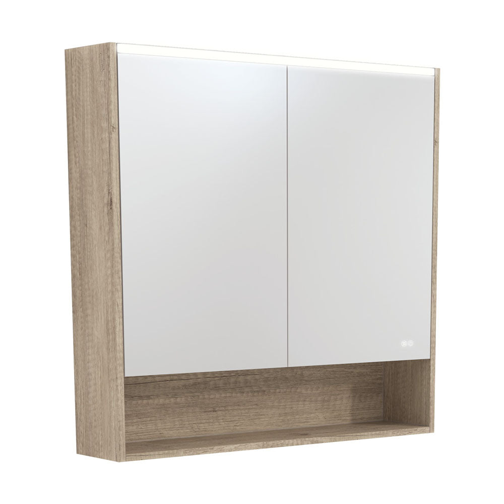 FIENZA SCANDI OAK LED MIRROR SHAVING CABINET WITH DISPLAY SHELF 900X850MM