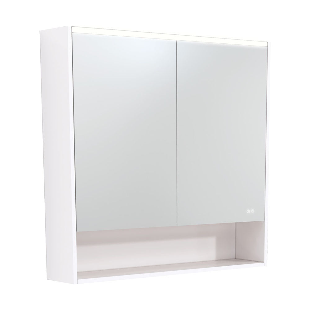 FIENZA GLOSS WHITE LED MIRROR SHAVING CABINET WITH DISPLAY SHELF 900X850MM