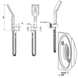IKON EDEN HAND SHOWER ON WALL OUTLET BRACKET 299MM GUN METAL