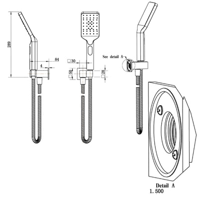 IKON EDEN HAND SHOWER ON WALL OUTLET BRACKET 299MM MATTE BLACK