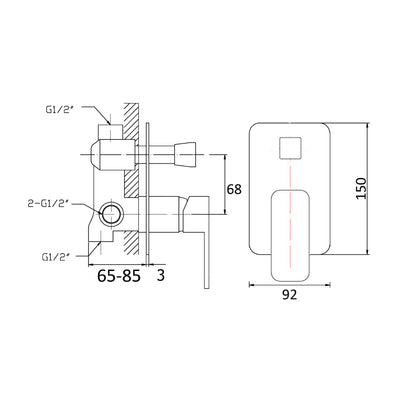 IKON NOVA WALL MIXER DIVERTER 150MM CHROME