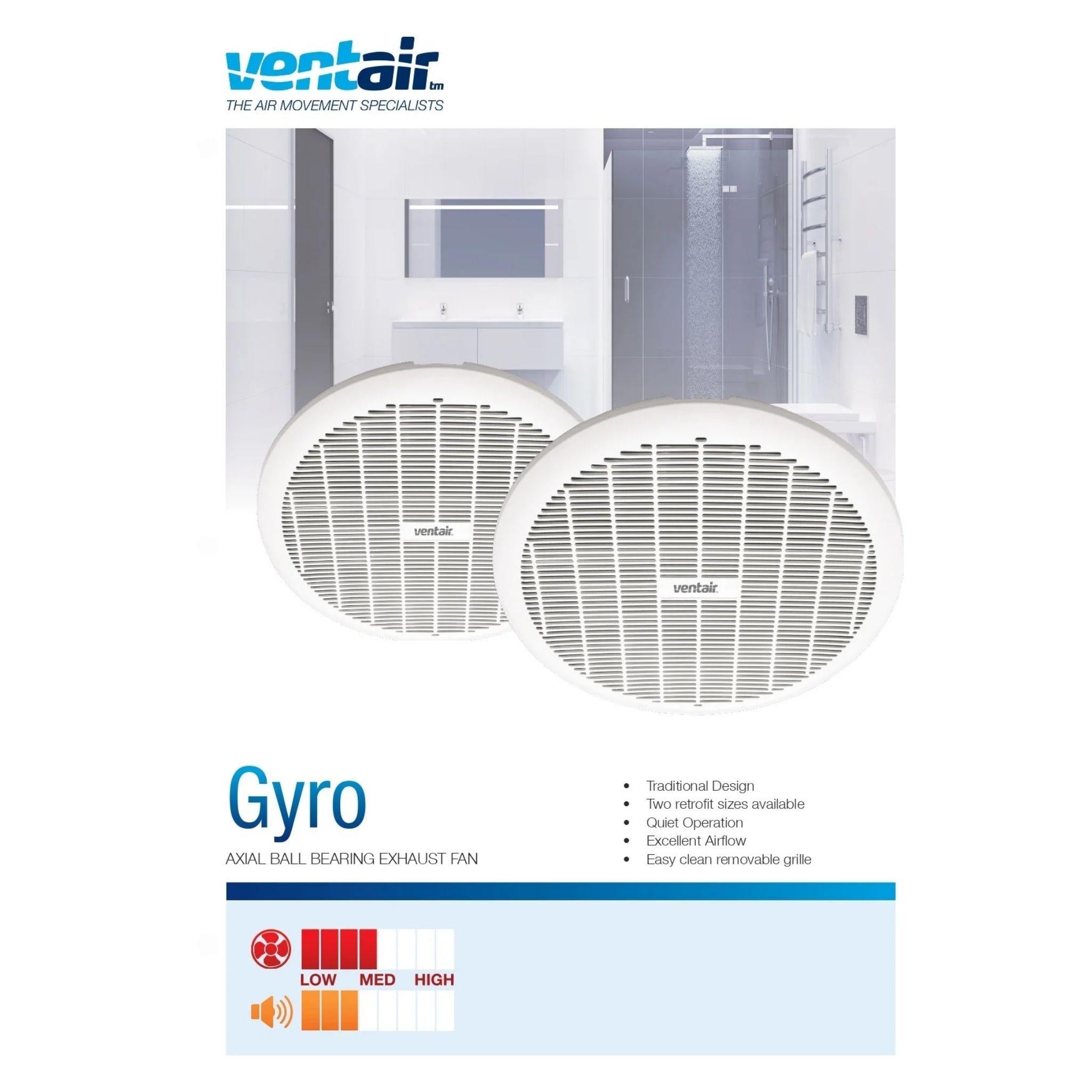 VENTAIR GYRO HIGH AIR EXTRACTION AXIAL EXHAUST FAN WHITE (AVAILABLE IN 200MM AND 250MM)