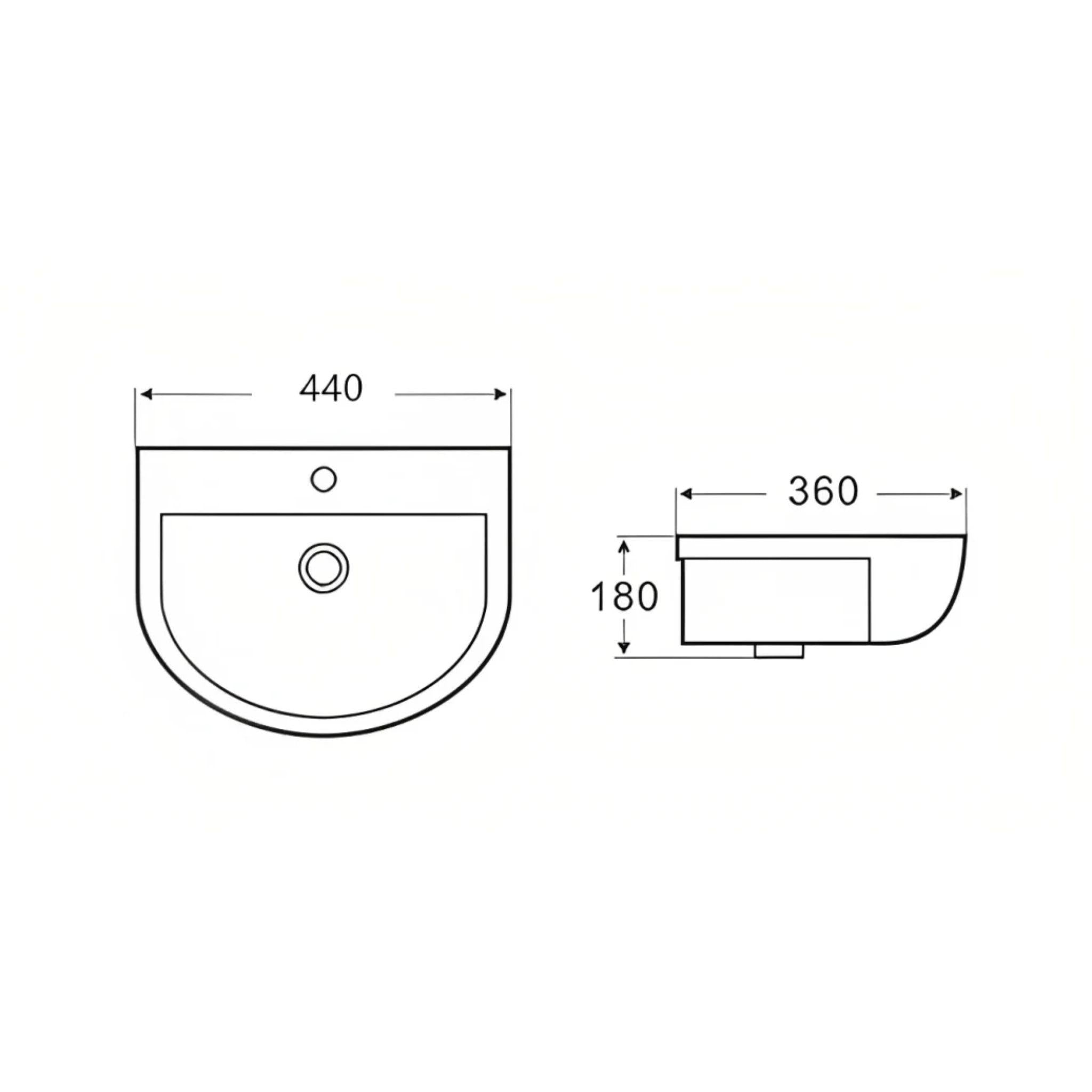 POSEIDON WALL HUNG BASIN GLOSS WHITE 440MM