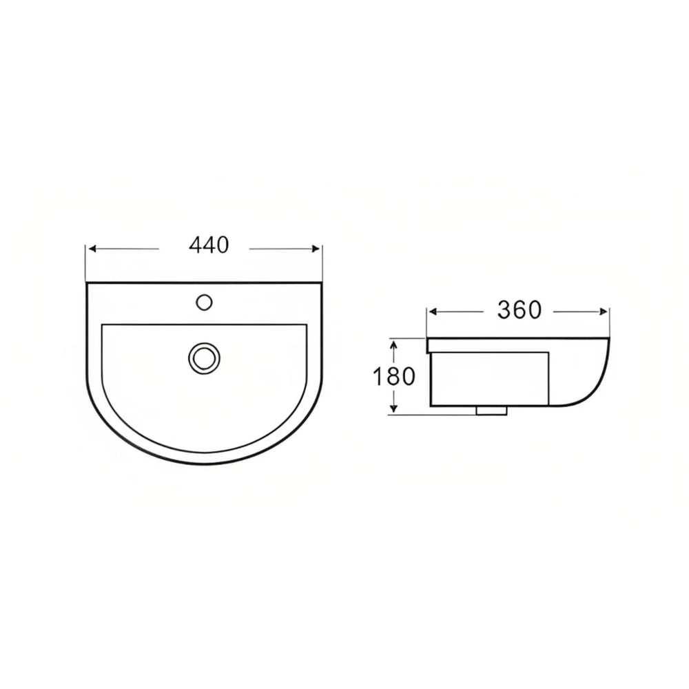 POSEIDON WALL HUNG BASIN GLOSS WHITE 440MM
