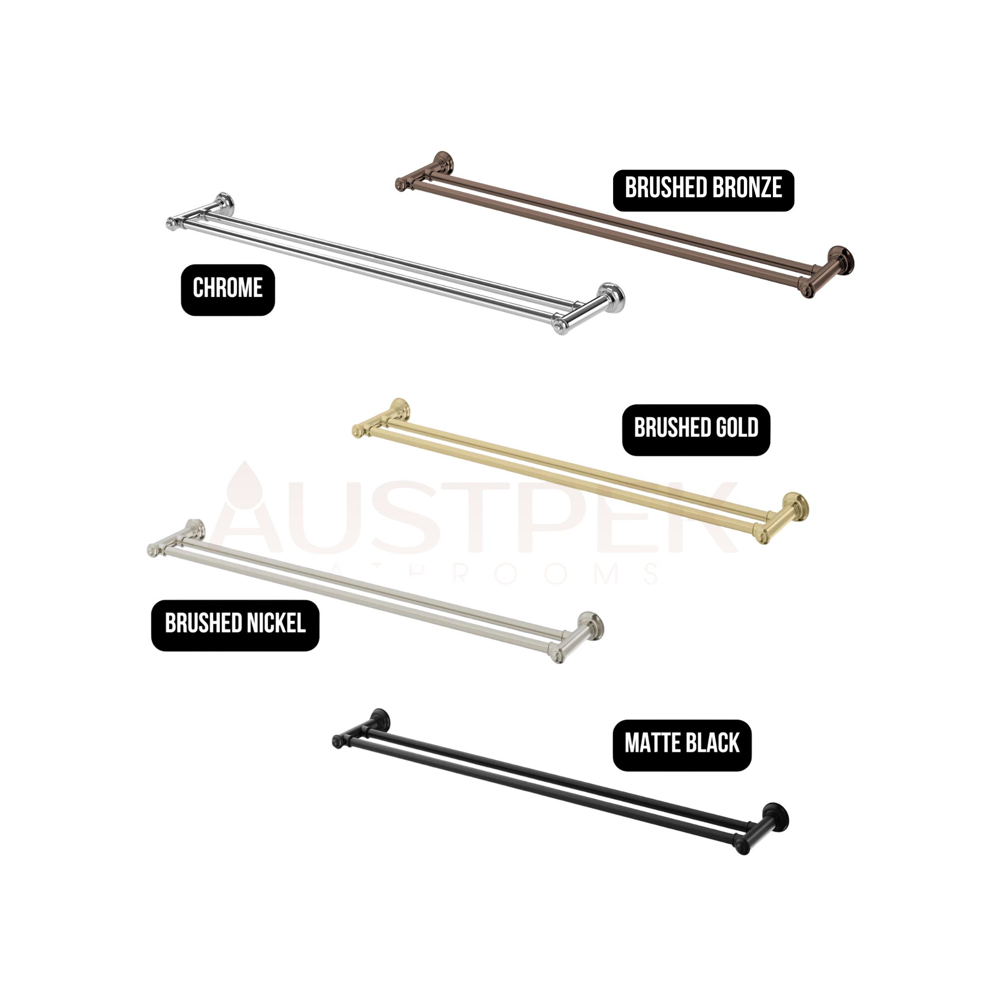PHOENIX CROMFORD DOUBLE TOWEL RAIL BRUSHED GOLD 800MM